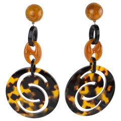 Angela Caputi Tortoise and Amber Resin Clip-on Earrings