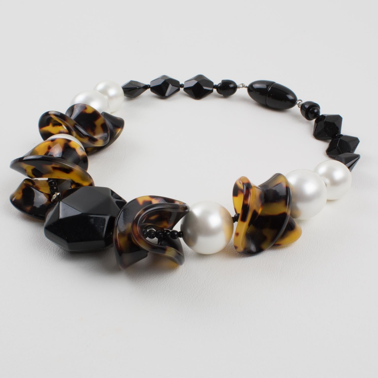 Modern Angela Caputi Tortoise Pearly and Black Lucite Choker Necklace