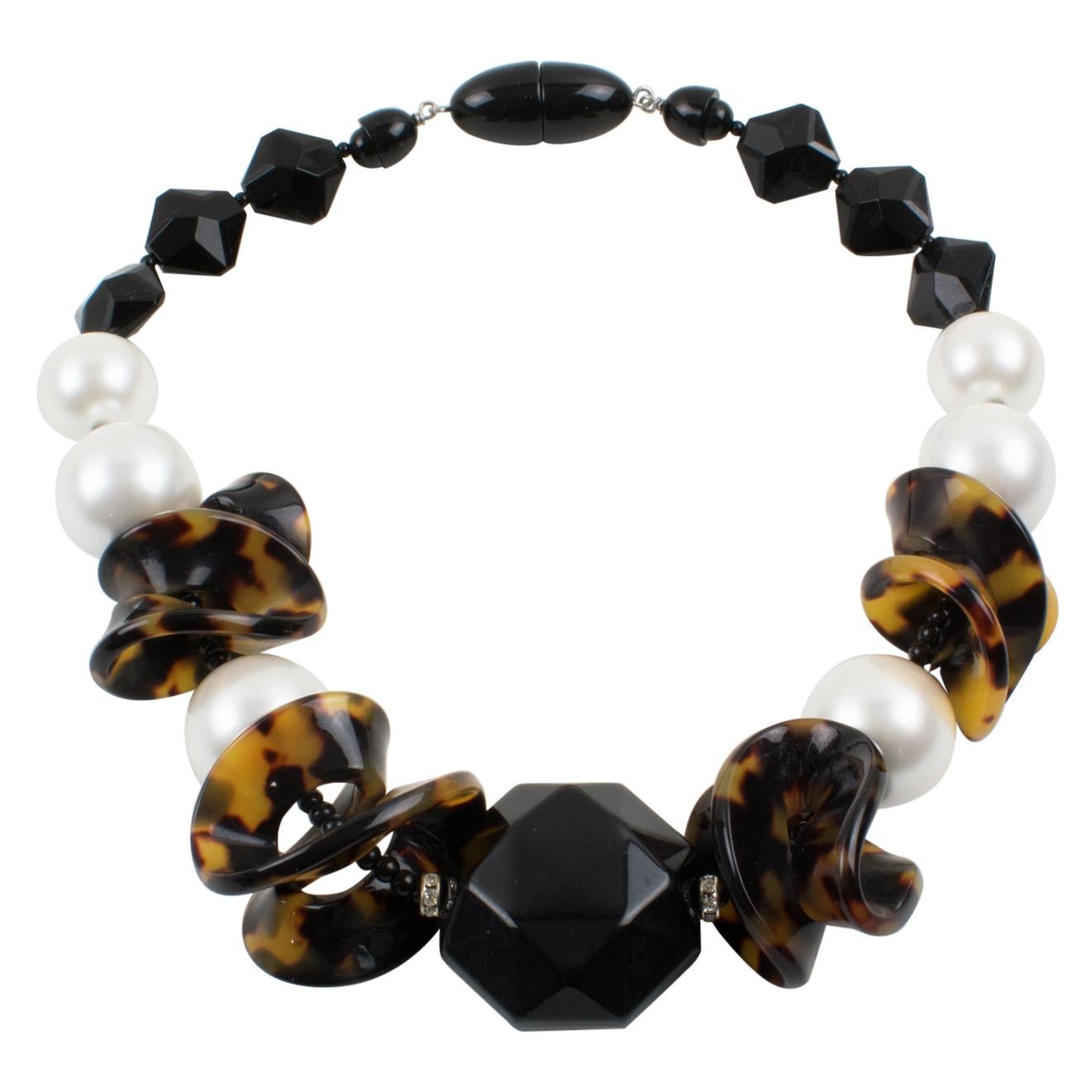 Angela Caputi Tortoise Pearly and Black Lucite Choker Necklace