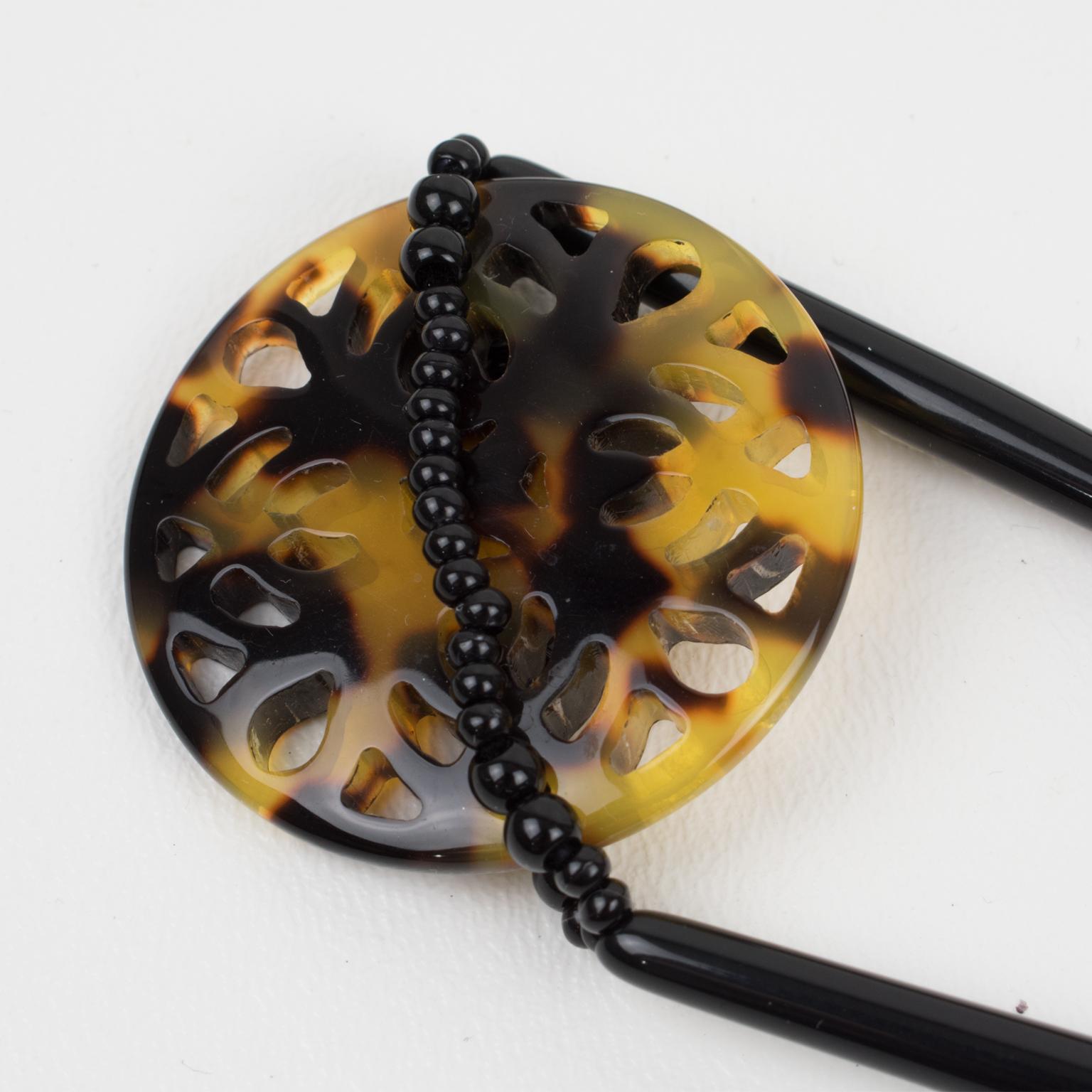 Angela Caputi Tortoiseshell and Black Resin Long Necklace For Sale 5