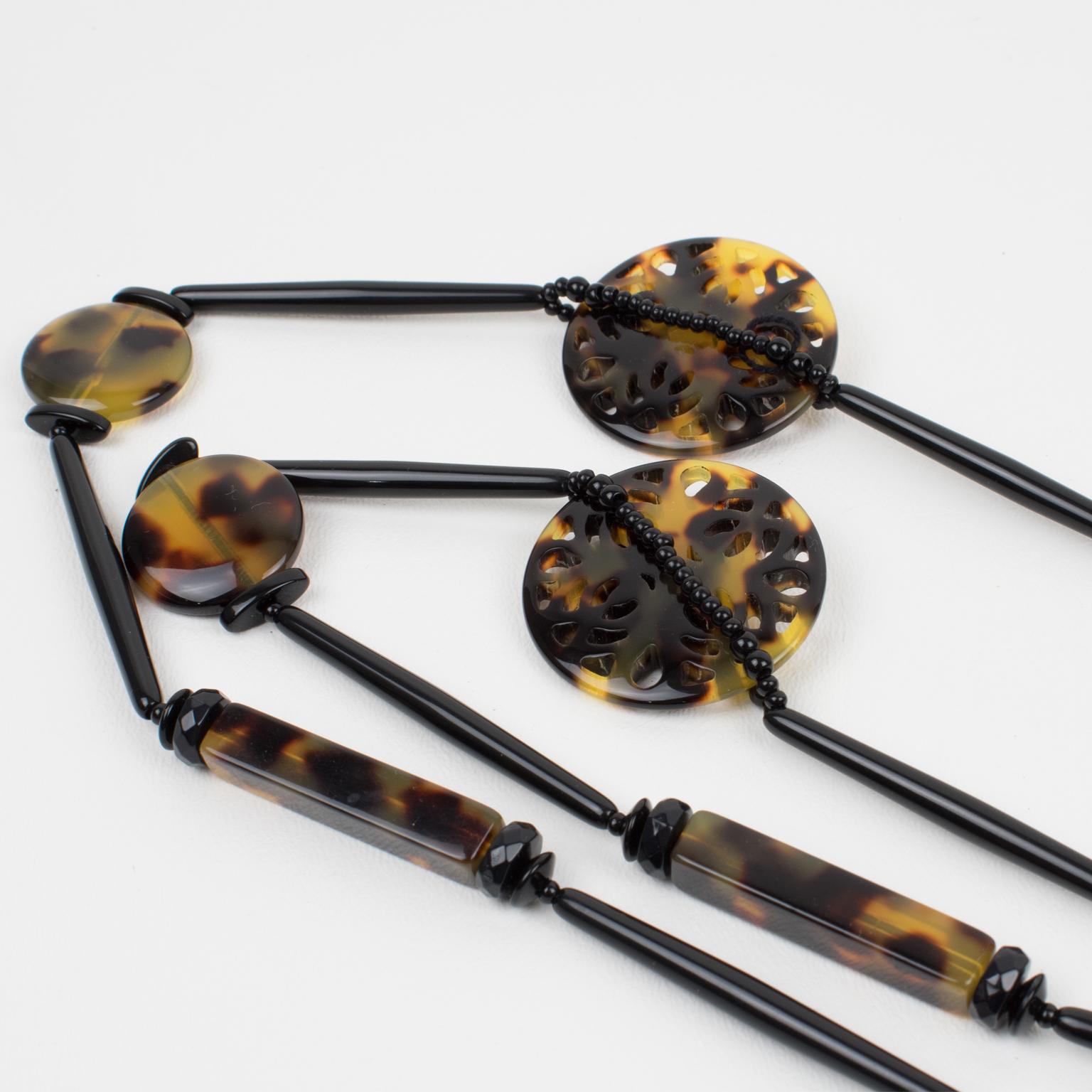 Angela Caputi Tortoiseshell and Black Resin Long Necklace For Sale 1