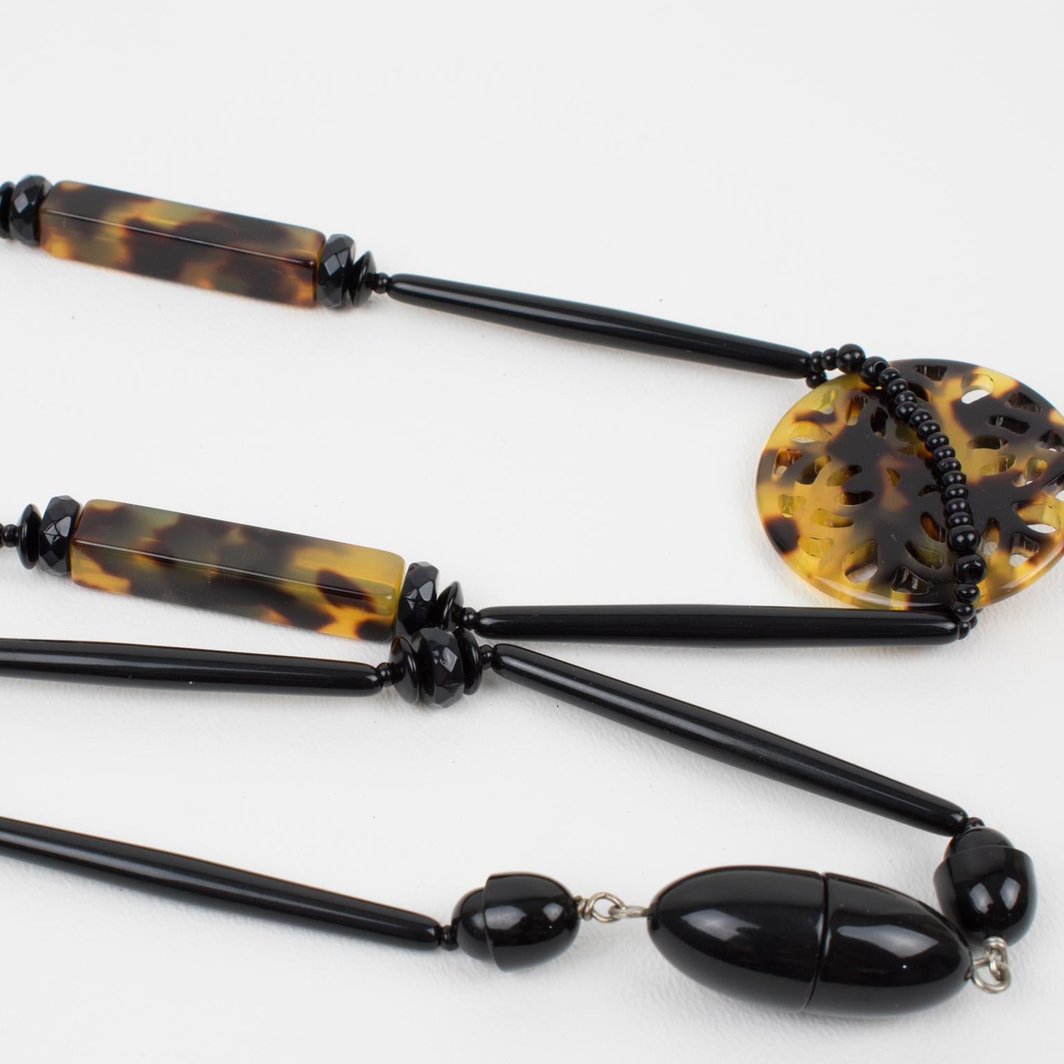 Angela Caputi Tortoiseshell and Black Resin Long Necklace For Sale 2