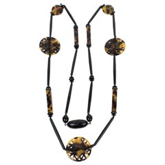 Angela Caputi Tortoiseshell and Black Resin Long Necklace