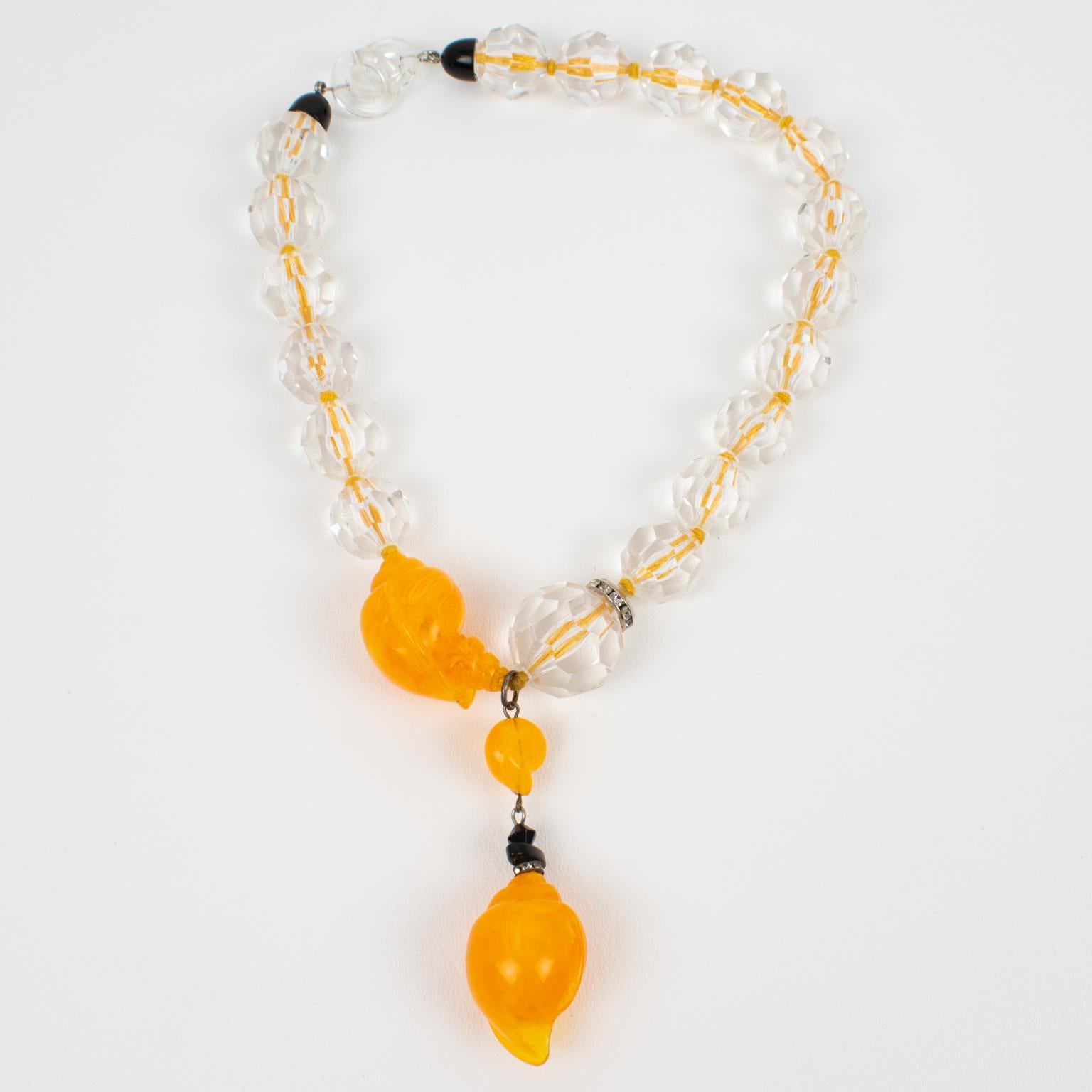 Women's or Men's Angela Caputi Transparent and Orange Resin Seashell Choker Necklace For Sale