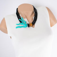 Angela Caputi Turquoise Faux-Coral and Black Resin Choker Necklace