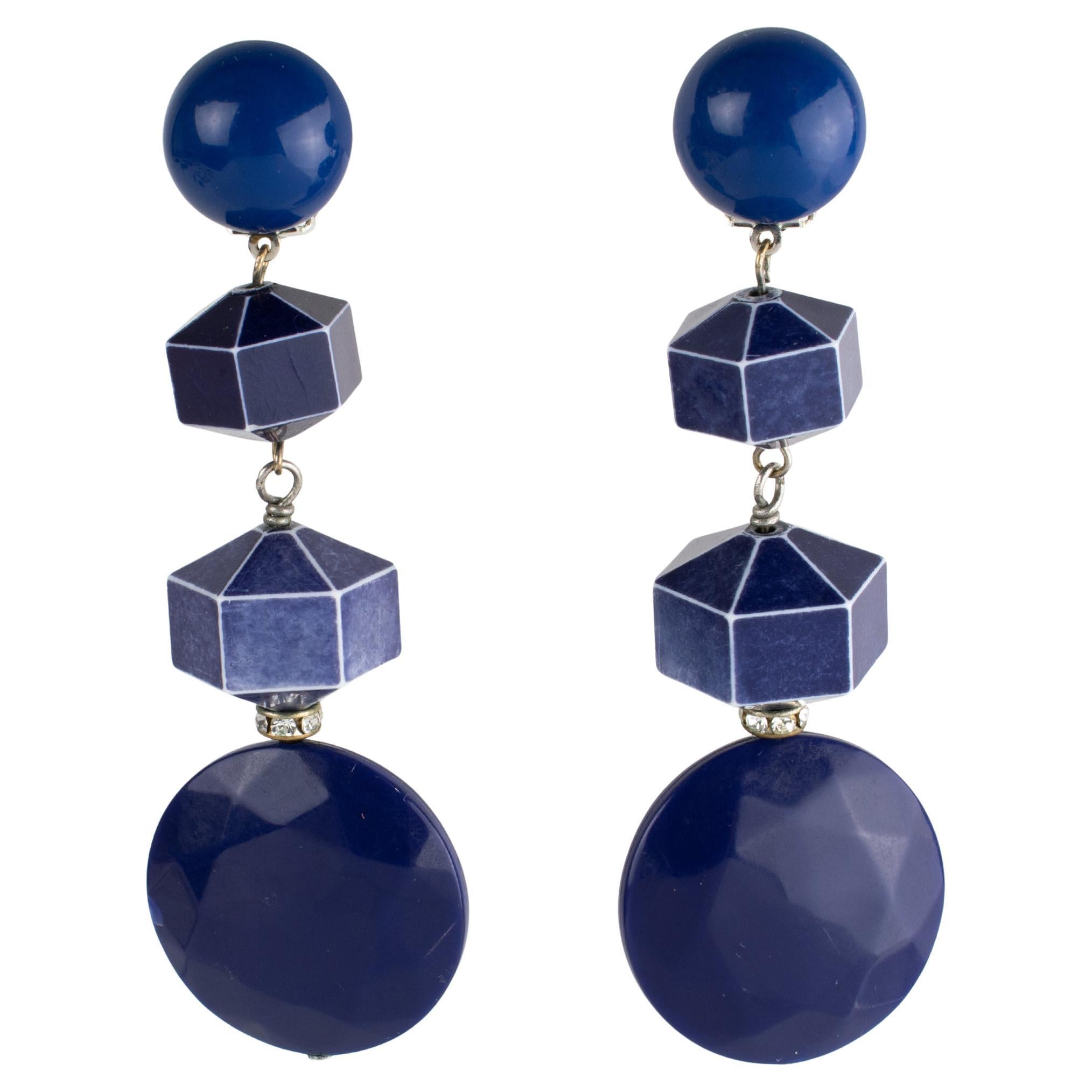 Angela Caputi Washed Blue Dangle Resin Geometric Clip Earrings