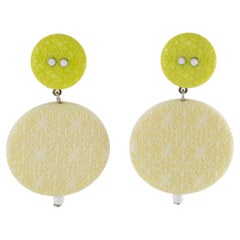 Angela Caputi Yellow Banana and Citrus Textured Resin Dangle Clip Earrings