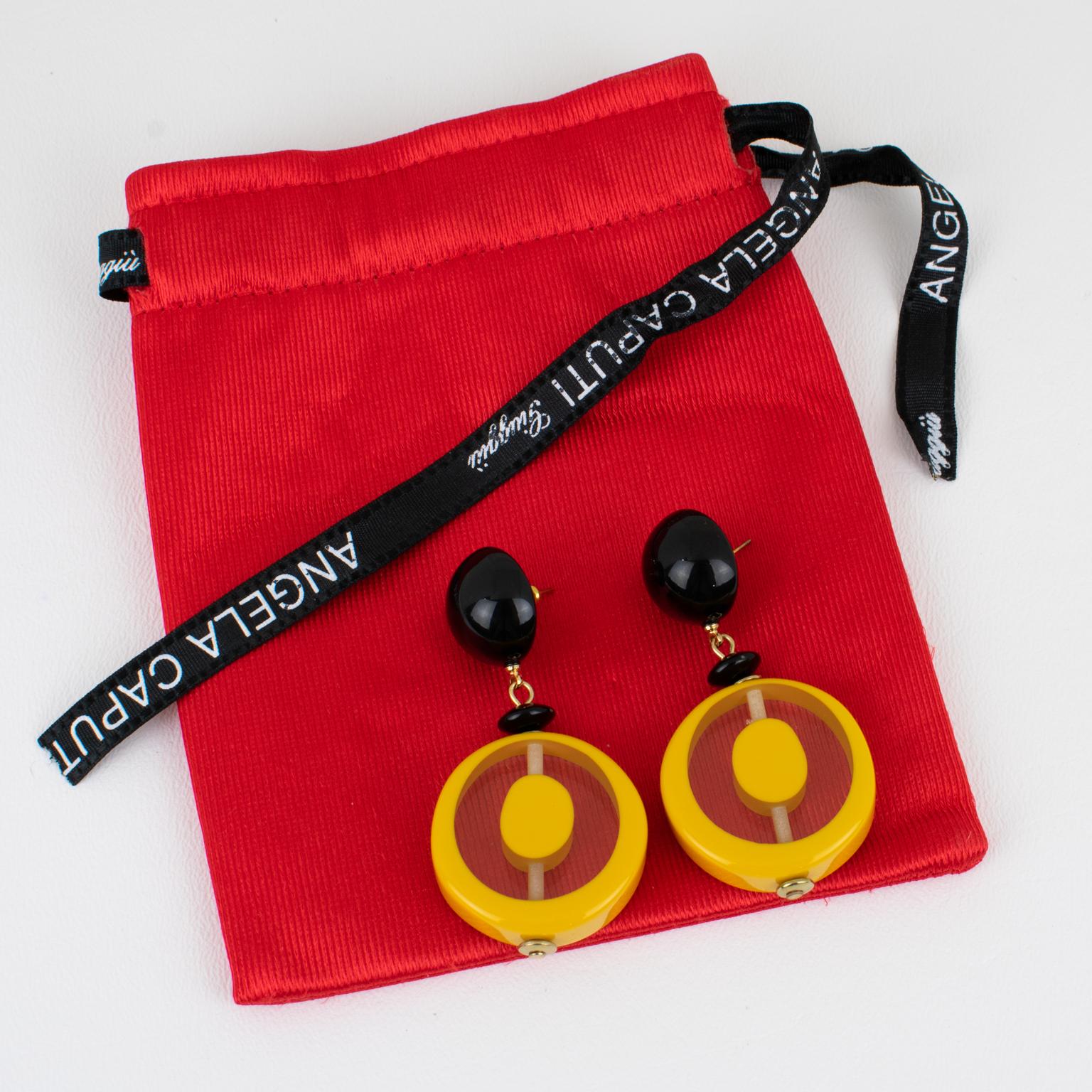 Modern Angela Caputi Marigold Resin Dangle Pierced Earrings For Sale