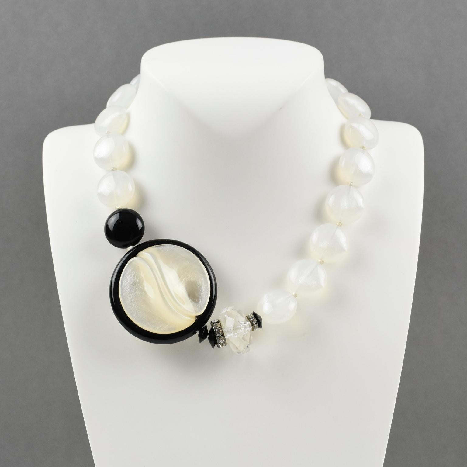 Modern Angela Caputi Yin-Yang Black and White Resin Choker Necklace For Sale