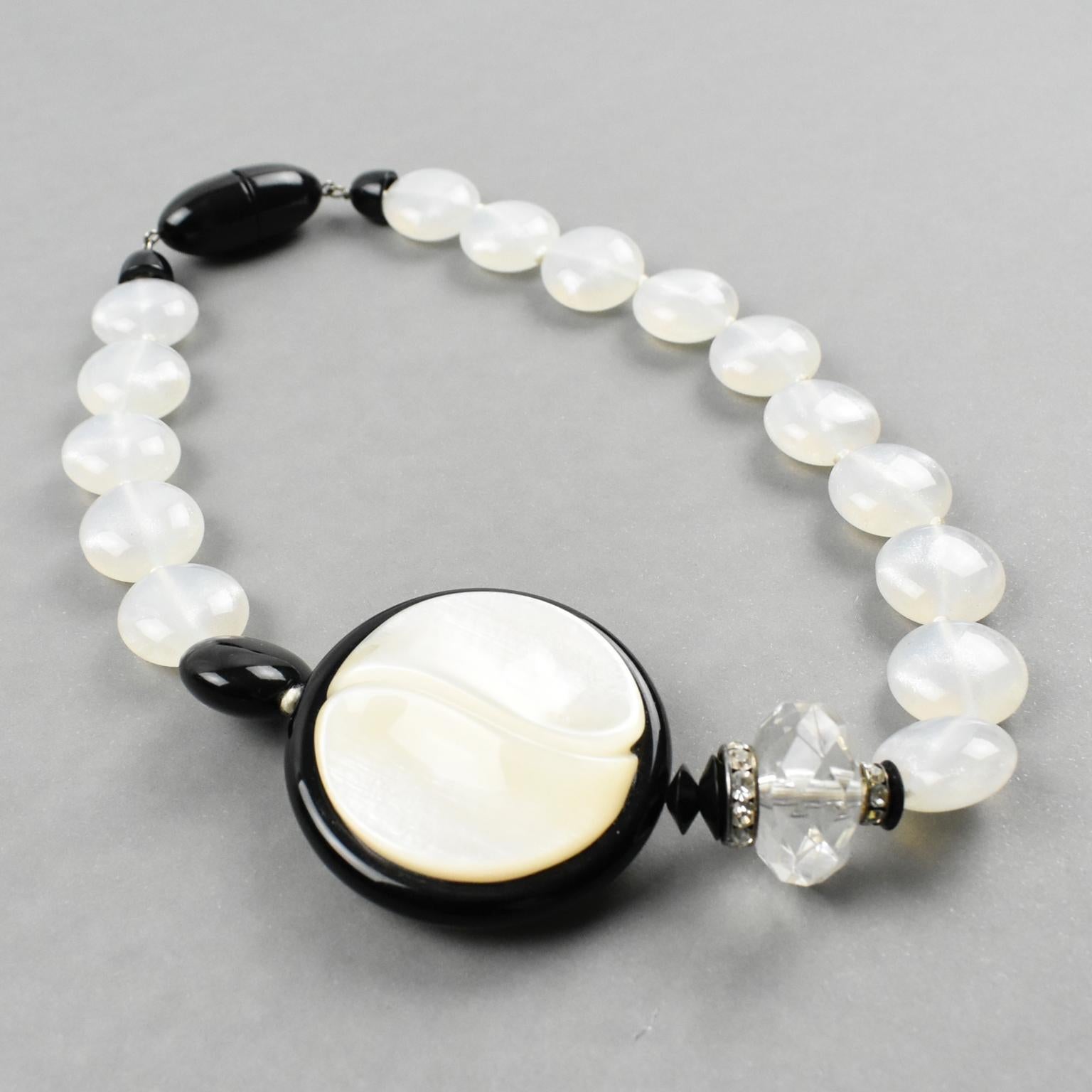 Women's or Men's Angela Caputi Yin-Yang Black and White Resin Choker Necklace For Sale