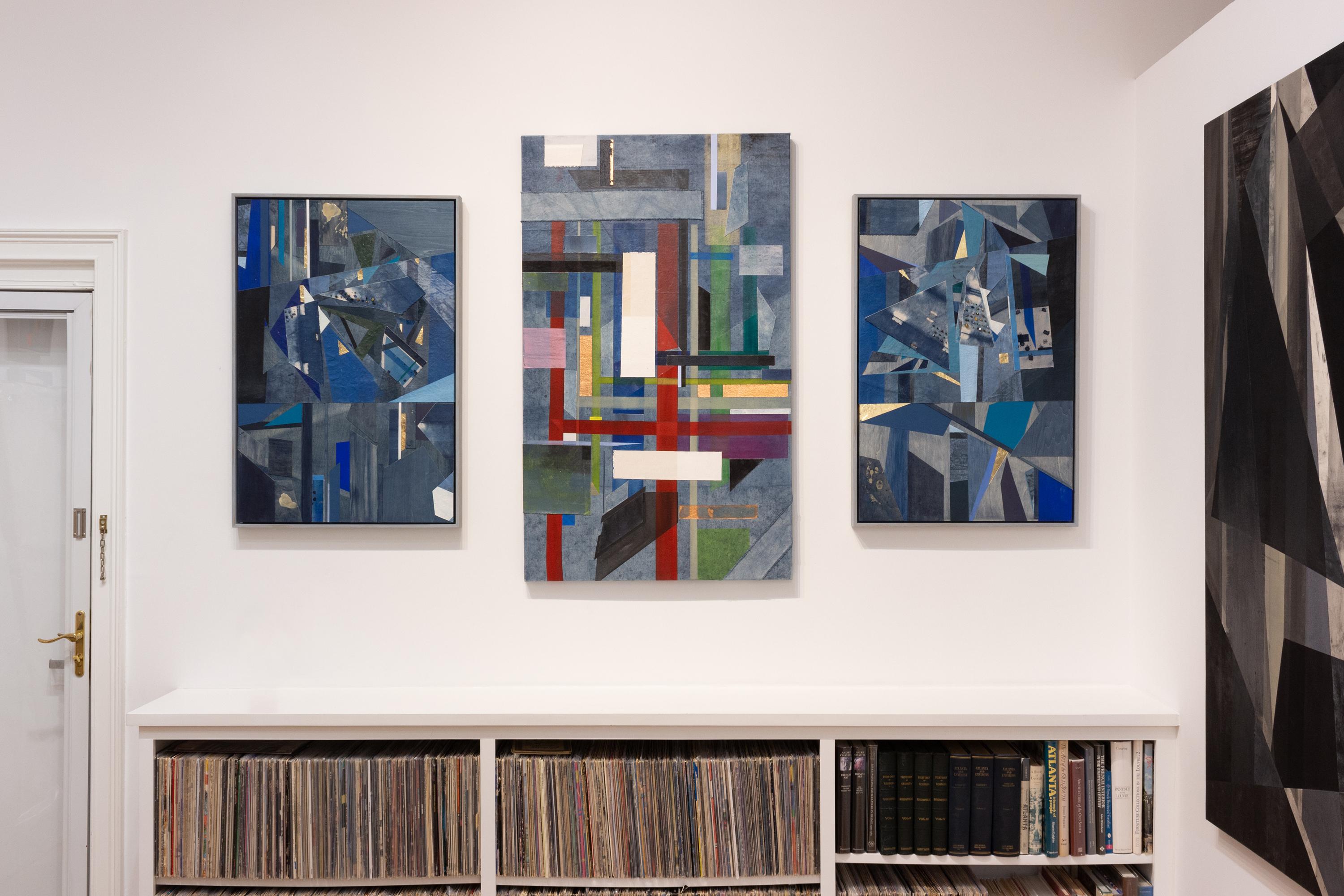 'All the Pieces I' - blue, indigo, collage, geometric abstraction, mixed media For Sale 2