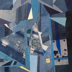 « All the Pieces II », bleu, indigo, collage, abstraction géométrique, techniques mixtes