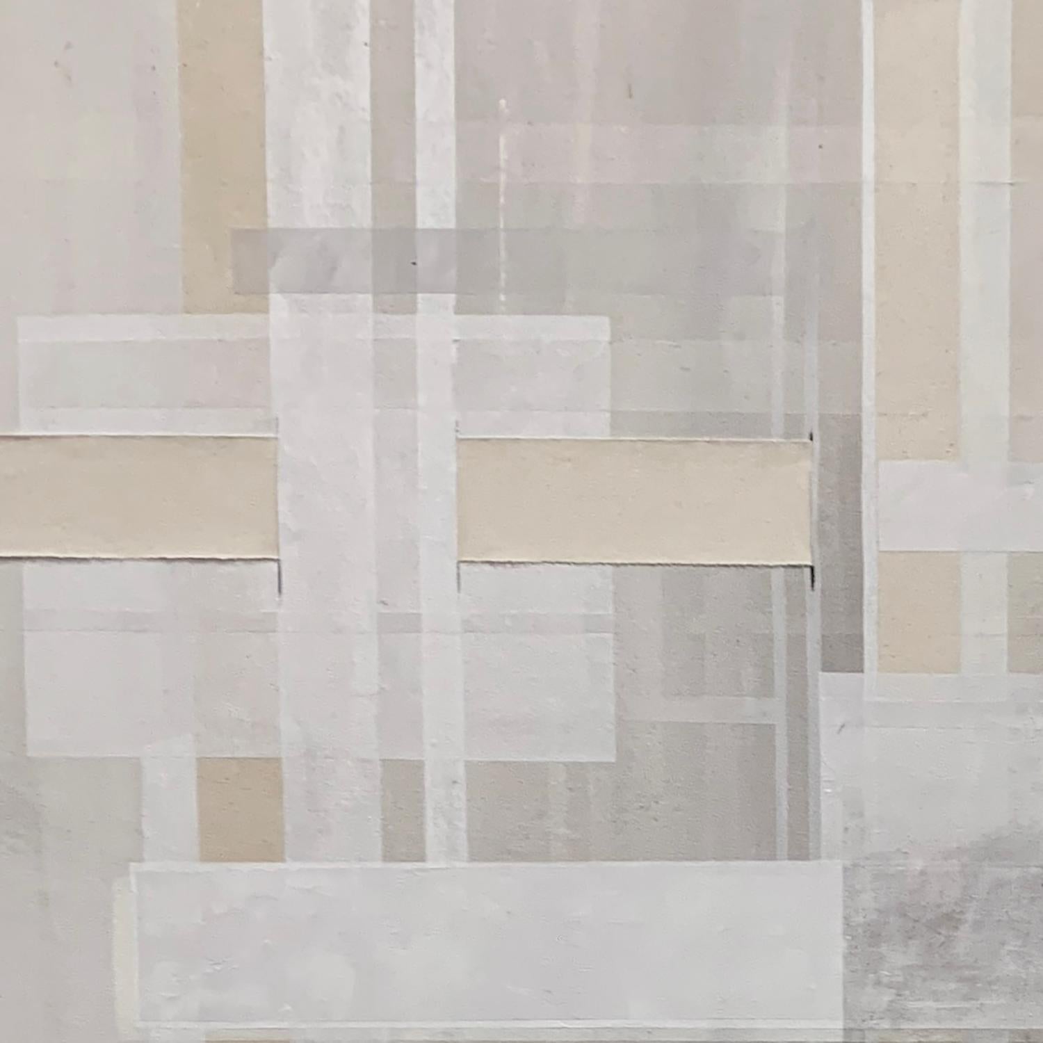 'Layered' - black, collage, geometric abstraction, mixed media - Painting by Angela Carter