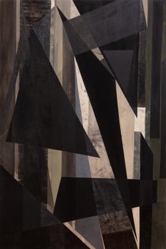 Layered" - noir, collage, abstraction géométrique, techniques mixtes