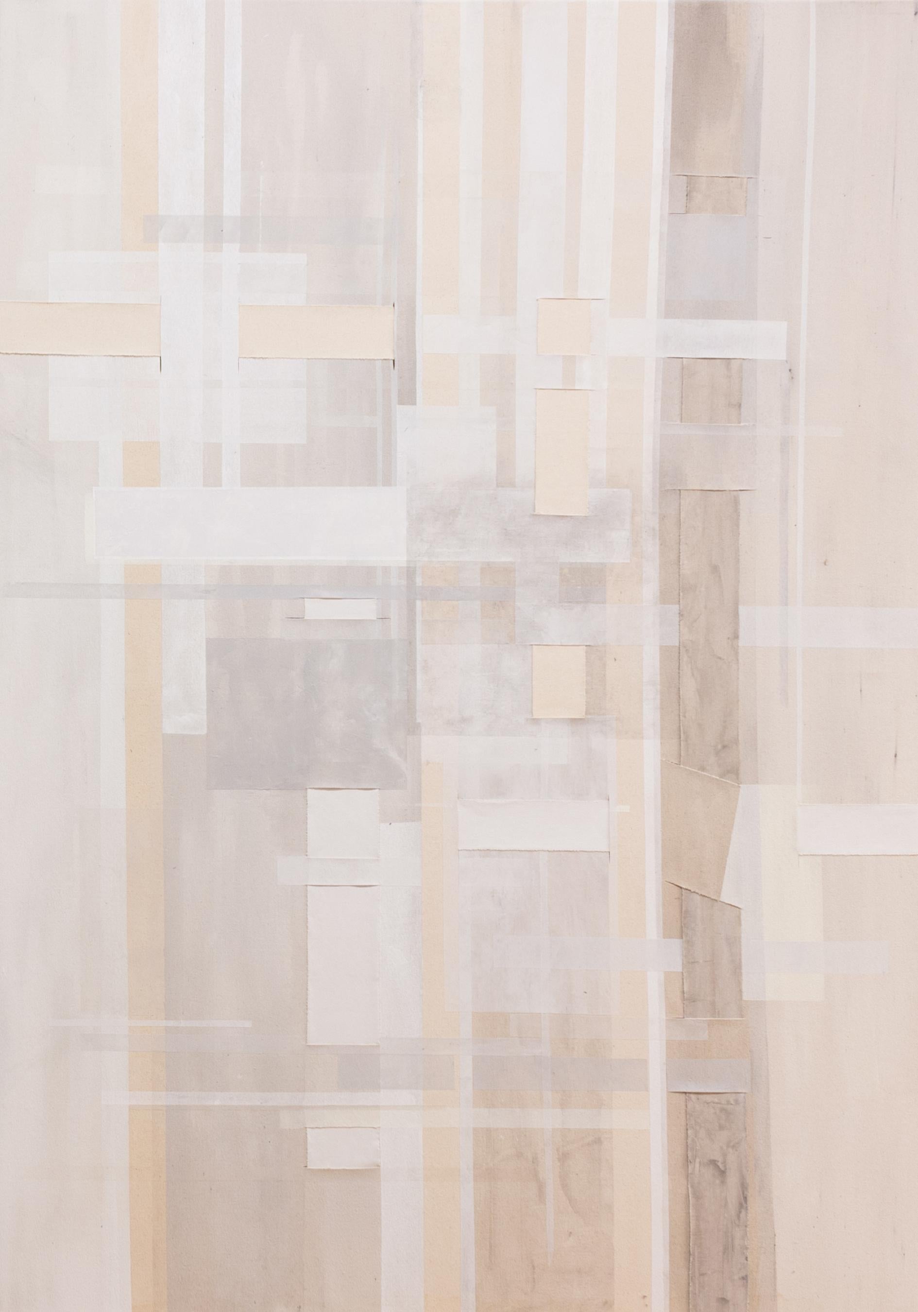 Angela Carter Abstract Painting - 'Layered' - black, collage, geometric abstraction, mixed media