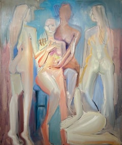Sisterhood: Large Contemporary Abstract Figurative Oil Painting