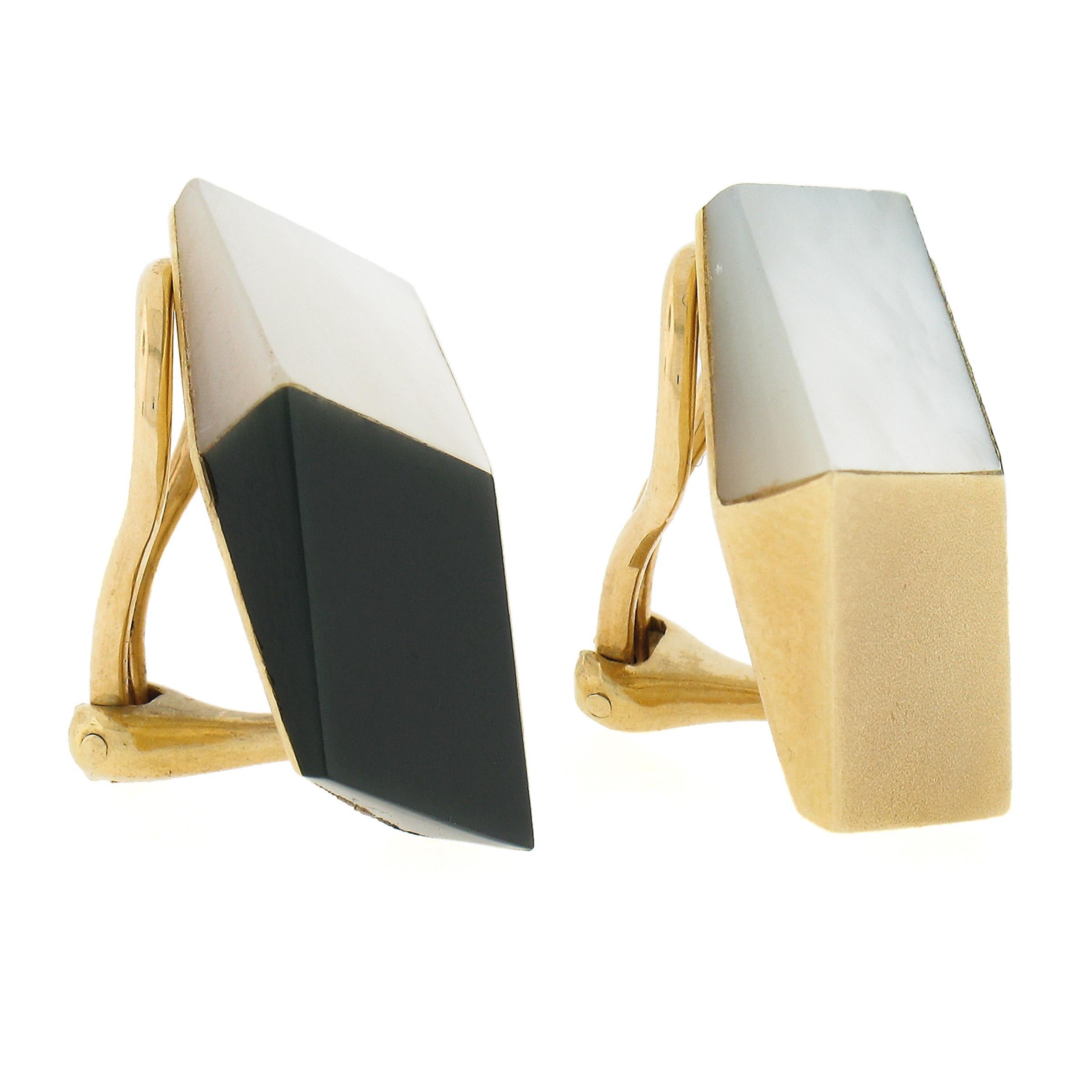 Uncut Angela Cumming 18k Gold Inlaid Black Onyx & Mother of Pearl 3D Cube Earrings