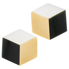 Angela Cumming 18k Gold Inlaid Black Onyx & Mother of Pearl 3D Cube Earrings