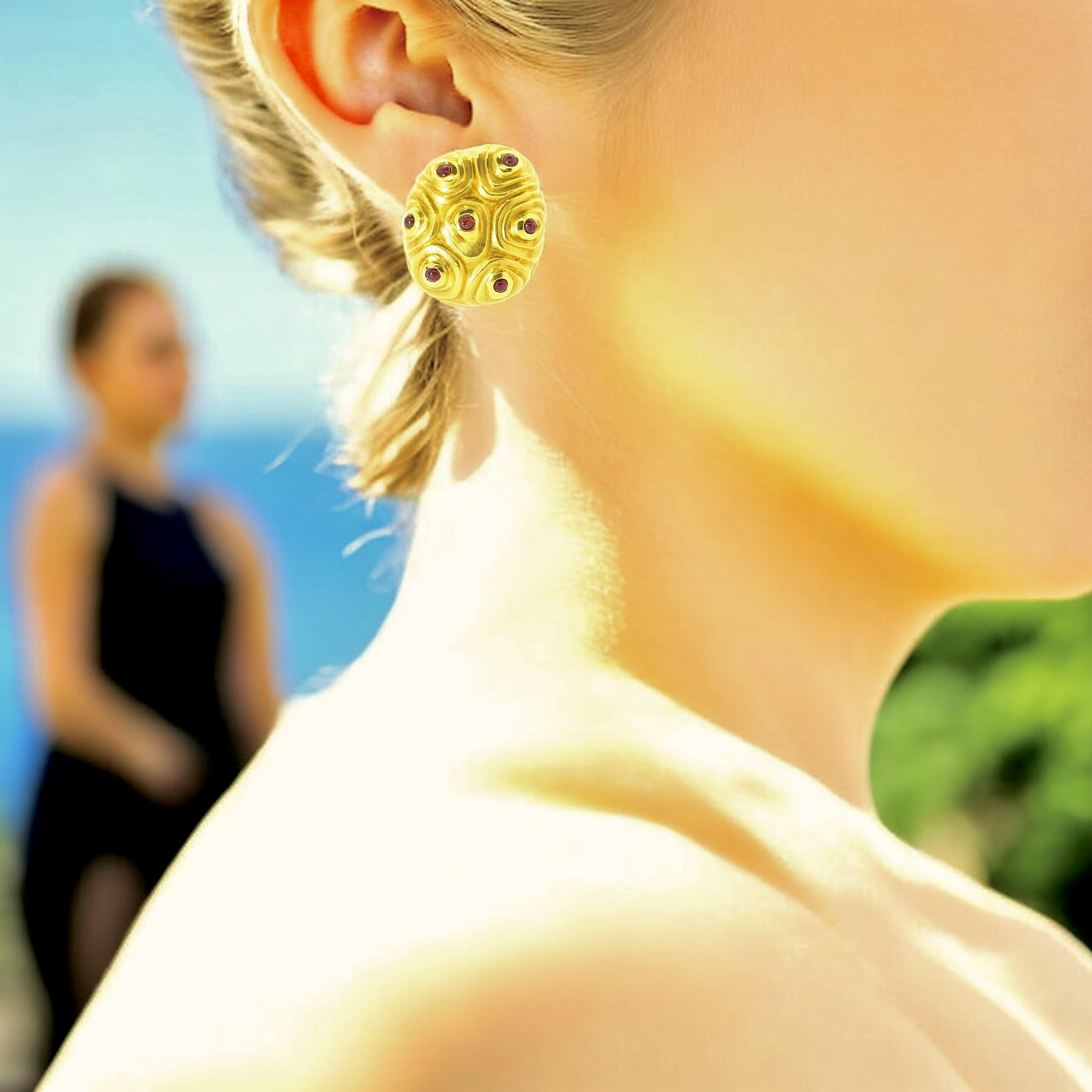 Modern Angela Cumming Vintage Large  18K and Ruby Earrings, c. 1989 For Sale