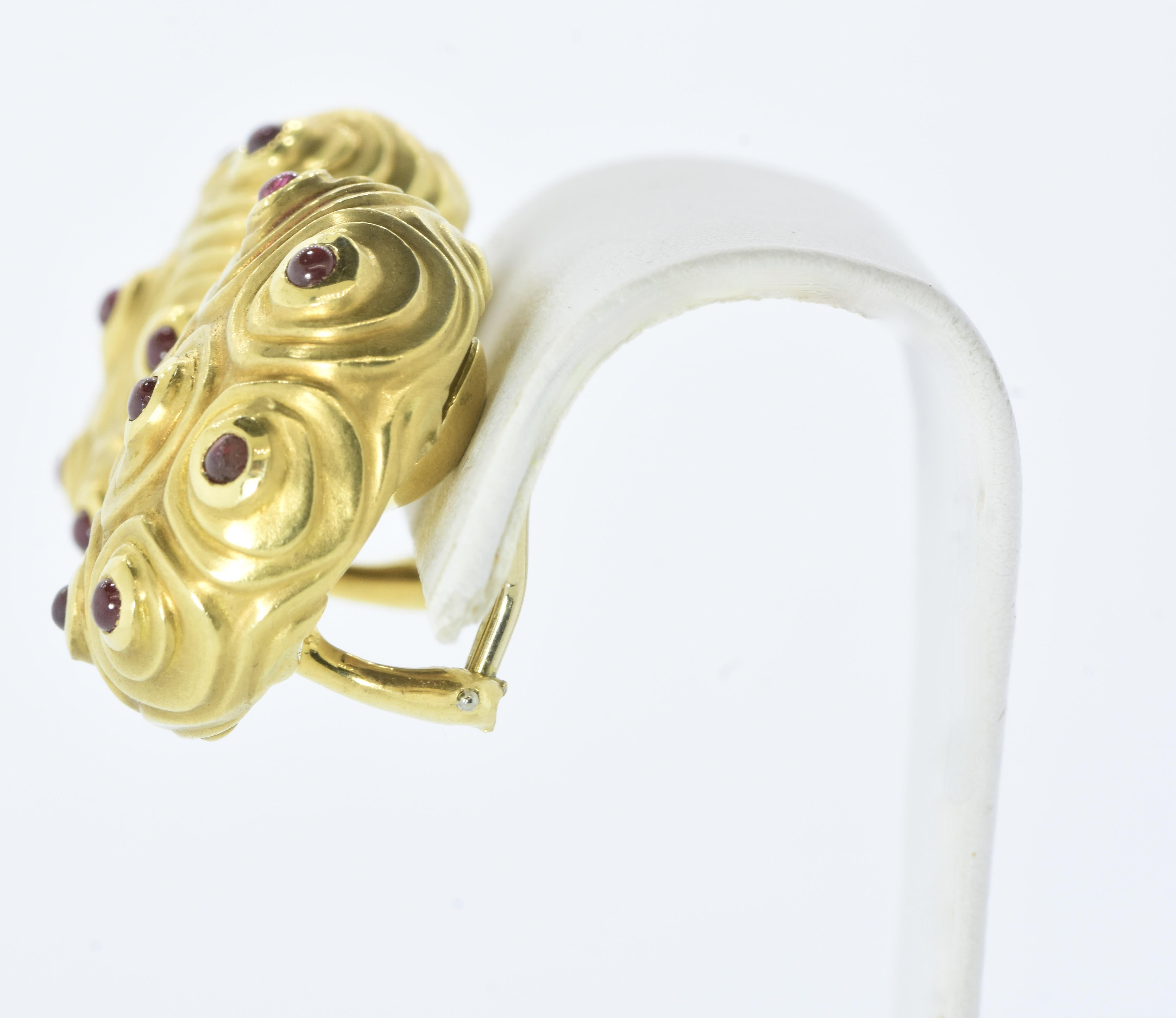 Angela Cumming Vintage Large  18K and Ruby Earrings, c. 1989 For Sale 1