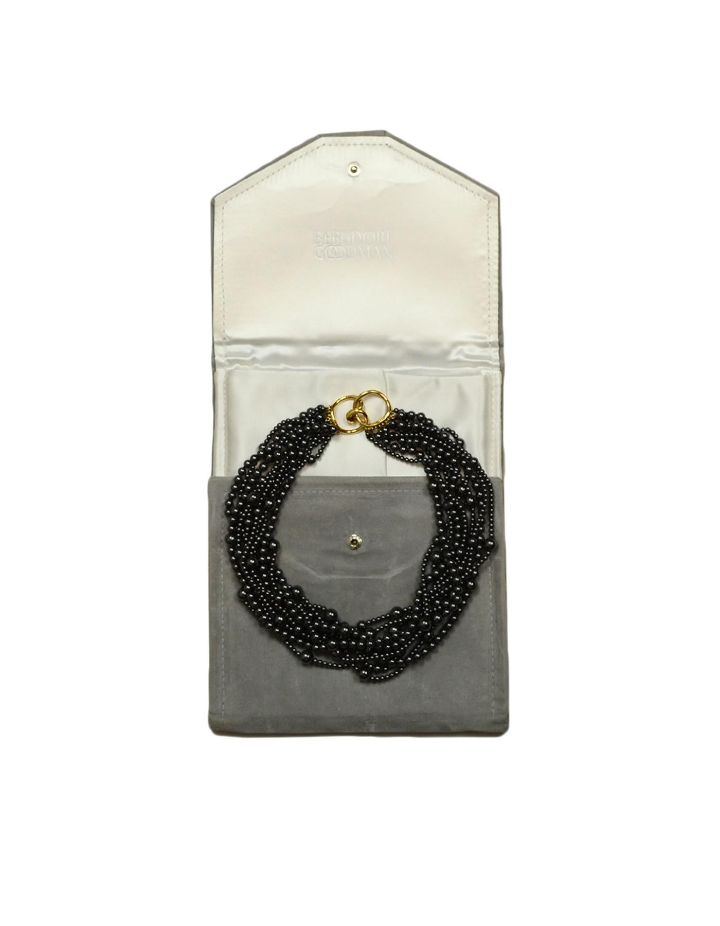 Angela Cummings 10 Strand Hematite Bead Choker Necklace w/ 18k Gold Clasp  1