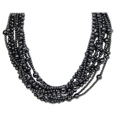 Angela Cummings 10 Strand Hematite Bead Choker Necklace w/ 18k Gold Clasp