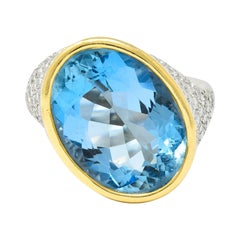 Angela Cummings 15.70 Carats Aquamarine Diamond Platinum 18 Karat Gold Ring
