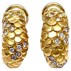 Angela Cummings 18 Karat Gold and Diamond Snake Half-Hoop Earrings