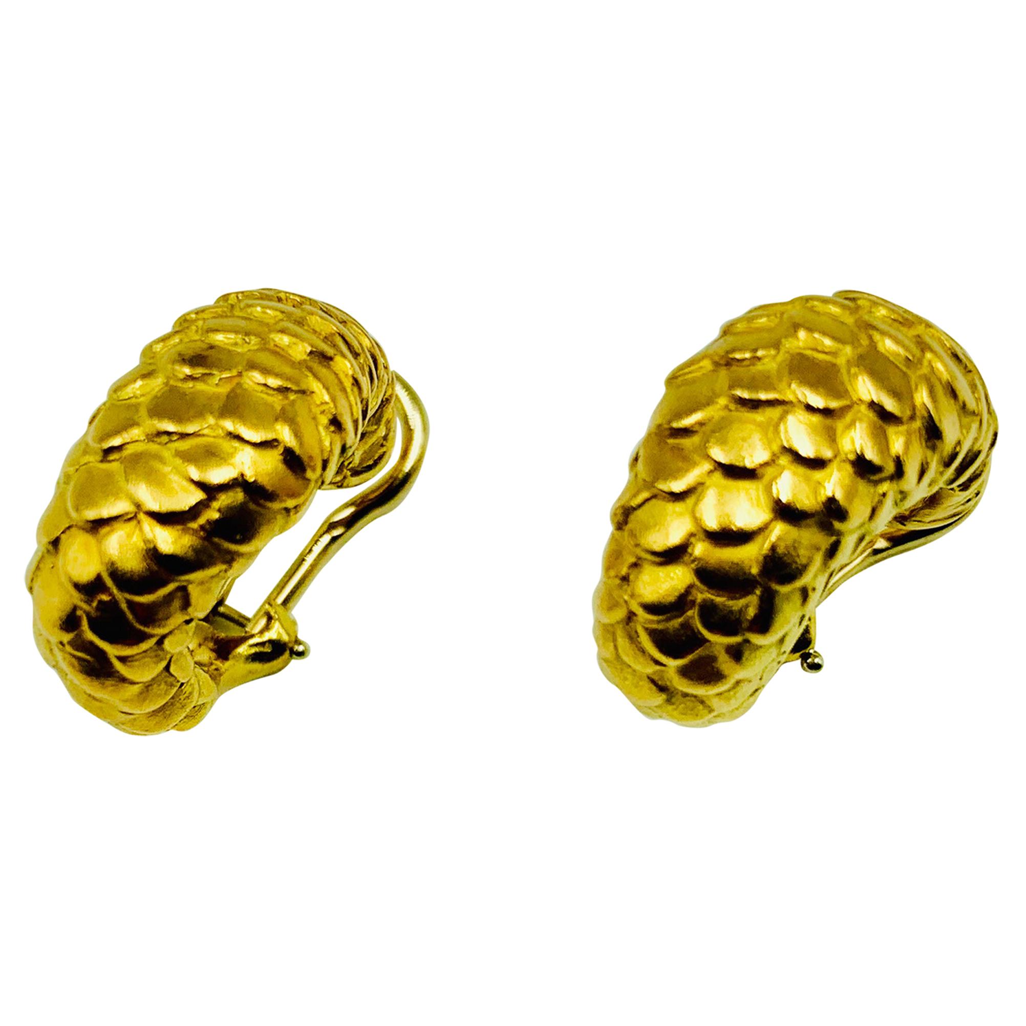 Angela Cummings 18 Karat Gold Snake Motif Hoop Earrings, 1986