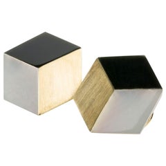 Angela Cummings 18 Karat Yellow Gold, Onyx and Mother of Pearl Cube Earclips