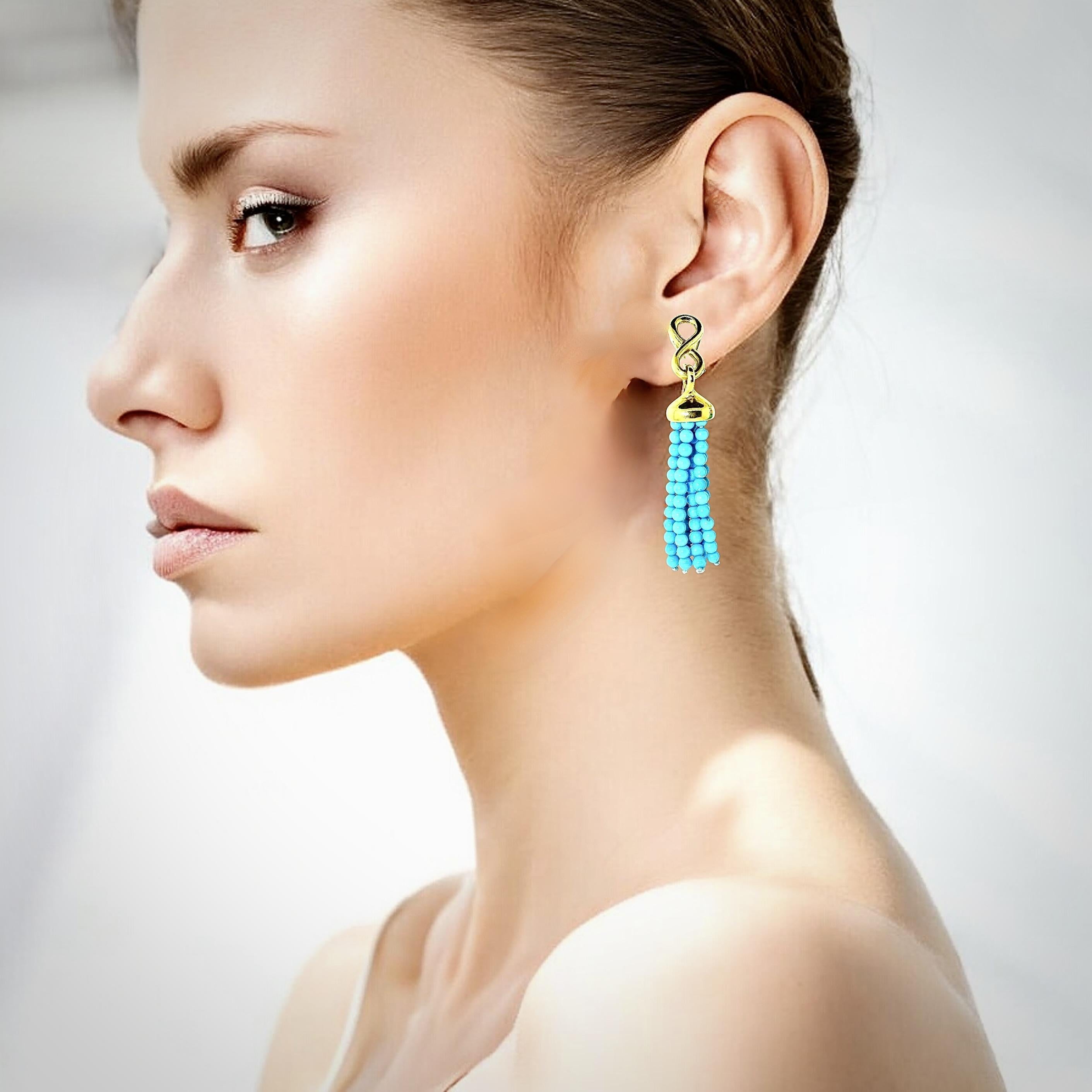 Bead Angela Cummings 18K and Sleeping Beauty Turquoise Finely Made Earrings, c. 1990 For Sale
