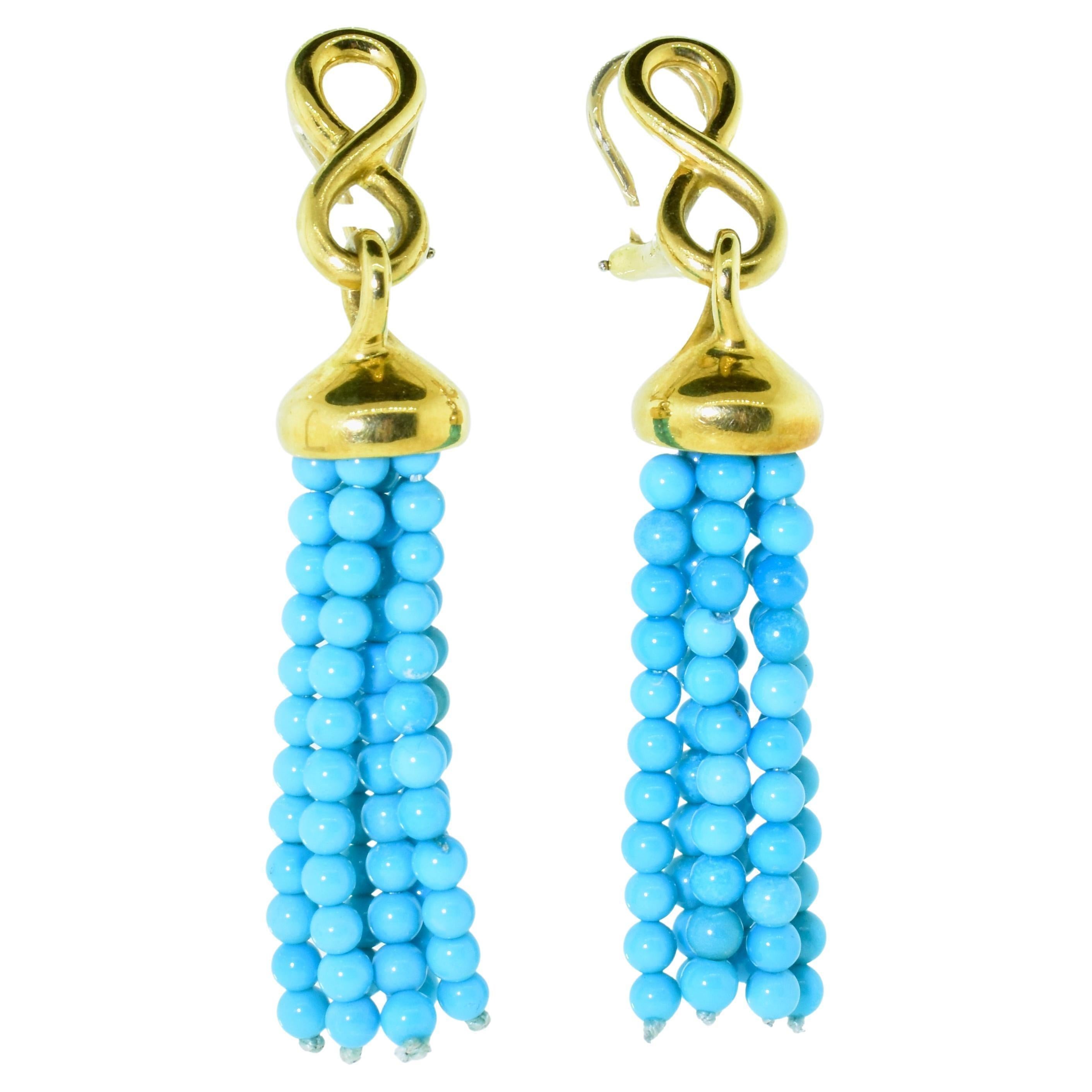 Angela Cummings 18K and Sleeping Beauty Turquoise Finely Made Earrings, c. 1990 In Excellent Condition For Sale In Aspen, CO