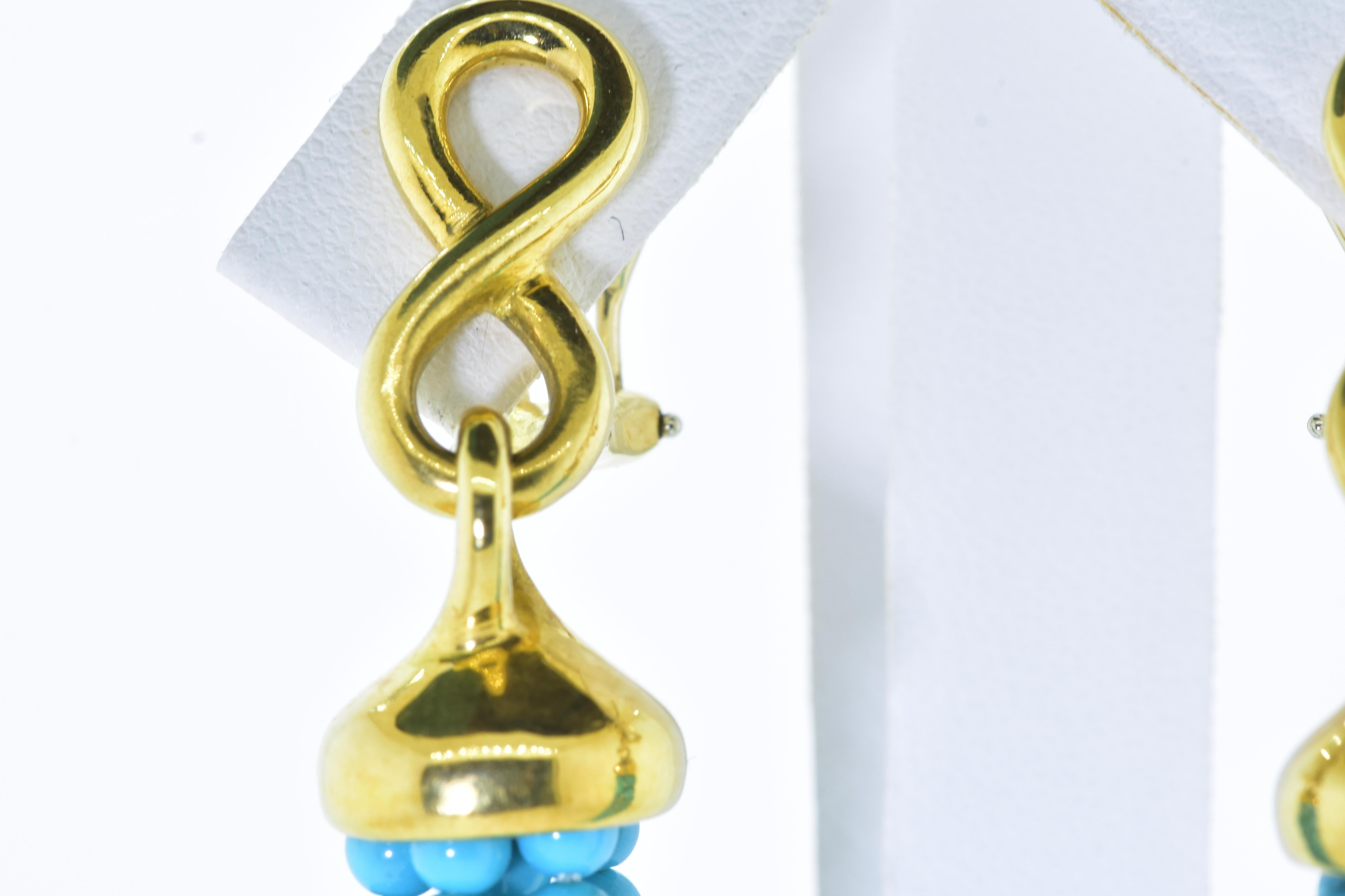 Women's Angela Cummings 18K and Sleeping Beauty Turquoise Finely Made Earrings, c. 1990 For Sale