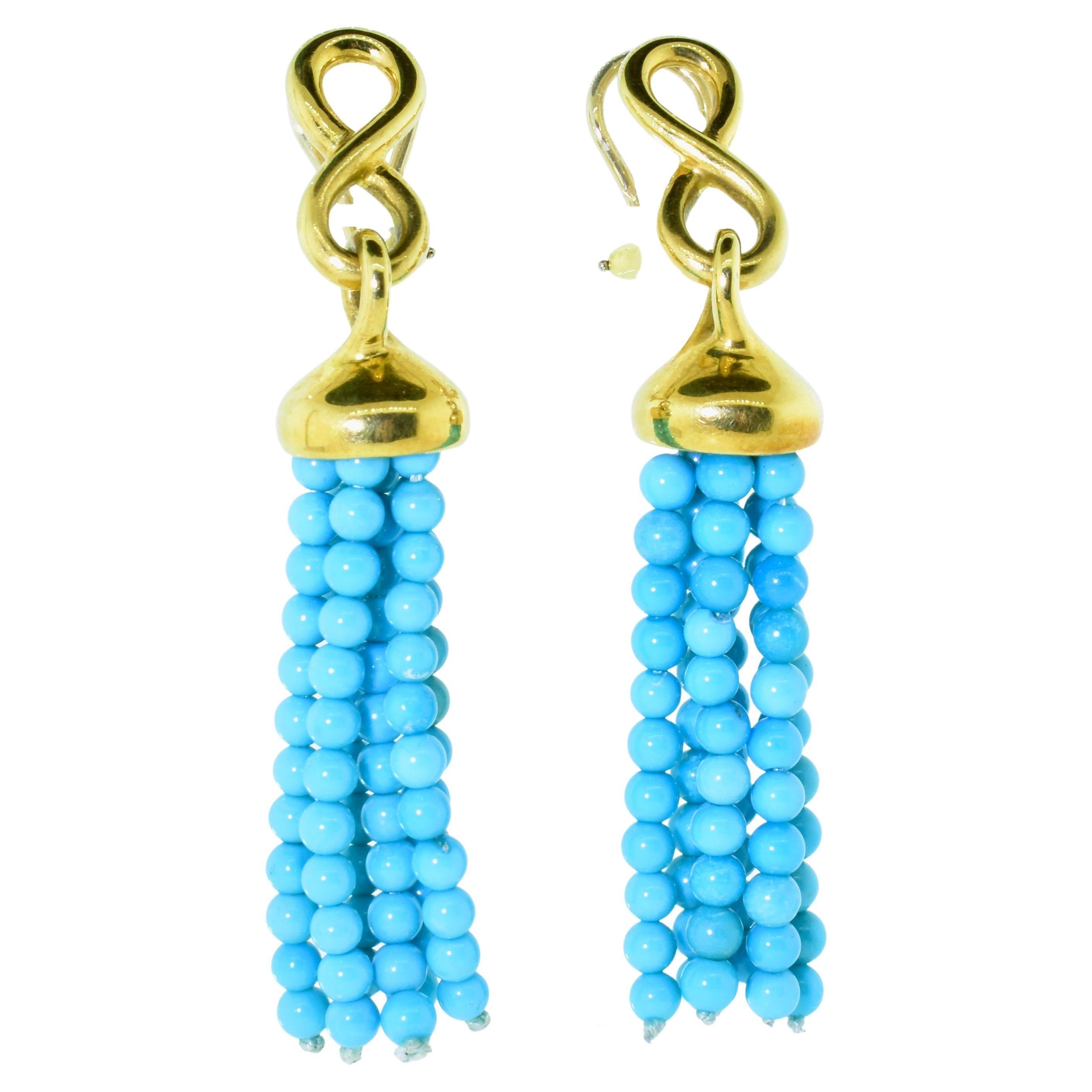 Angela Cummings 18K and Sleeping Beauty Turquoise Finely Made Earrings, c. 1990 For Sale 1