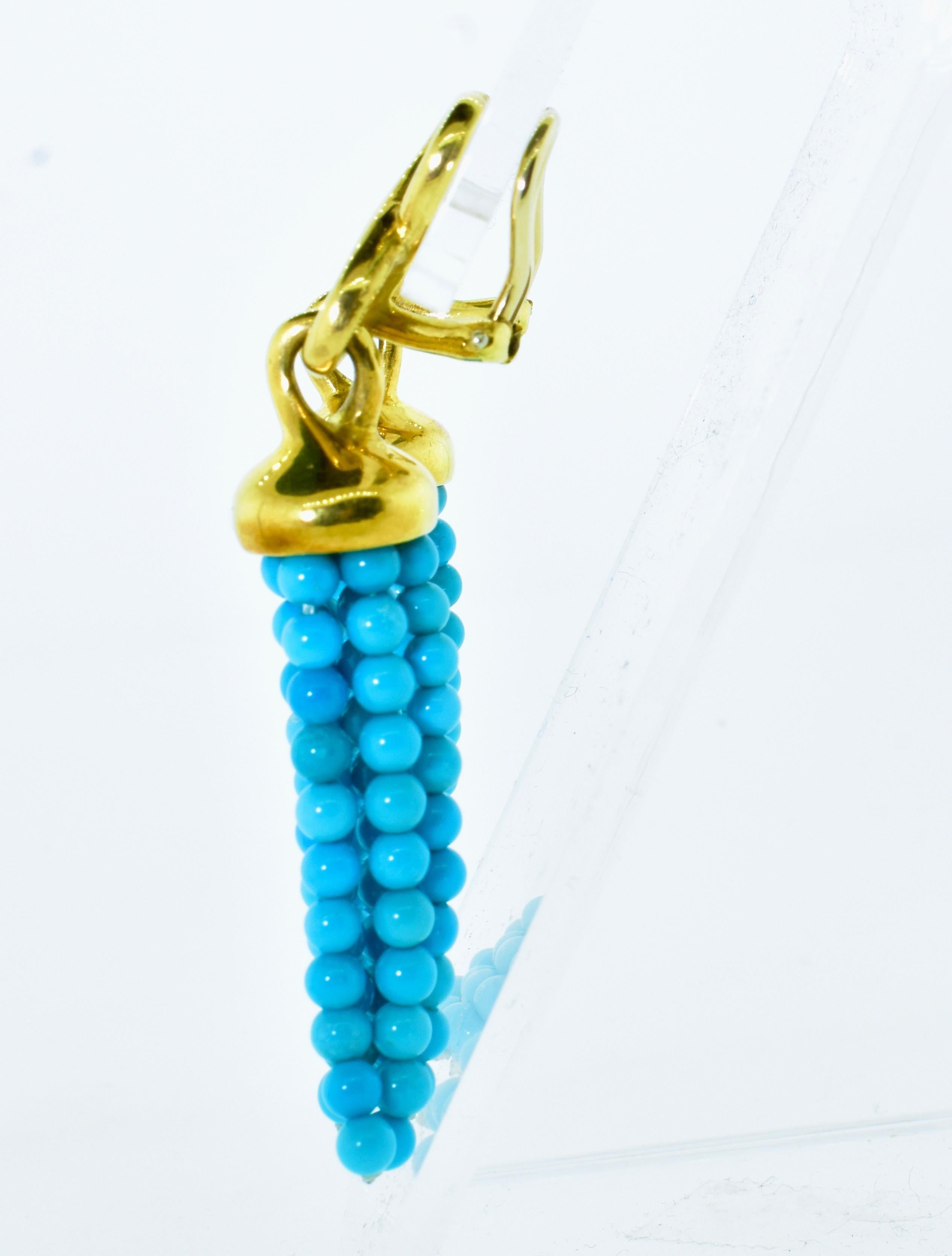 Angela Cummings 18K and Sleeping Beauty Turquoise Finely Made Earrings, c. 1990 For Sale 2