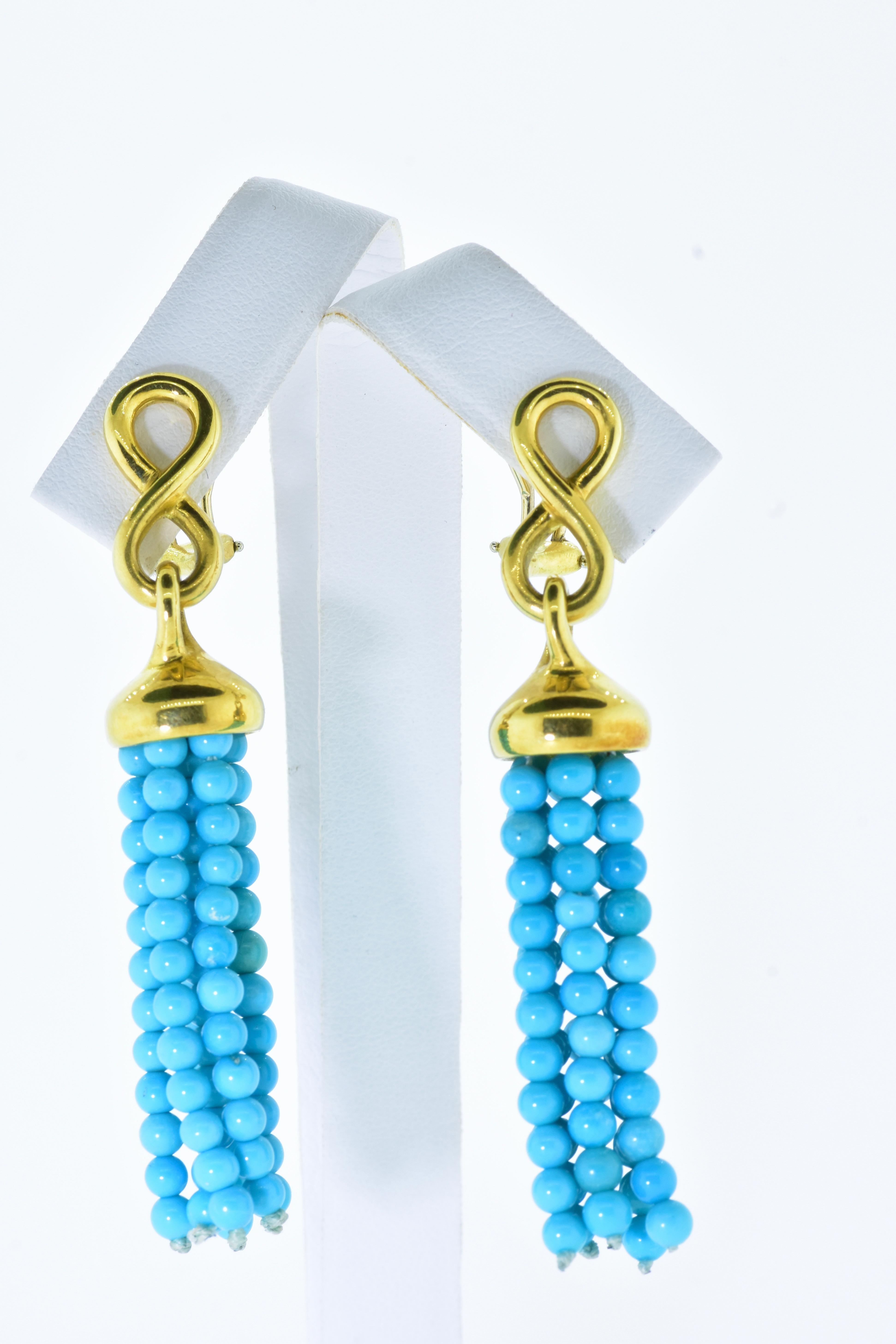 Angela Cummings 18K and Sleeping Beauty Turquoise Finely Made Earrings, c. 1990 For Sale 3