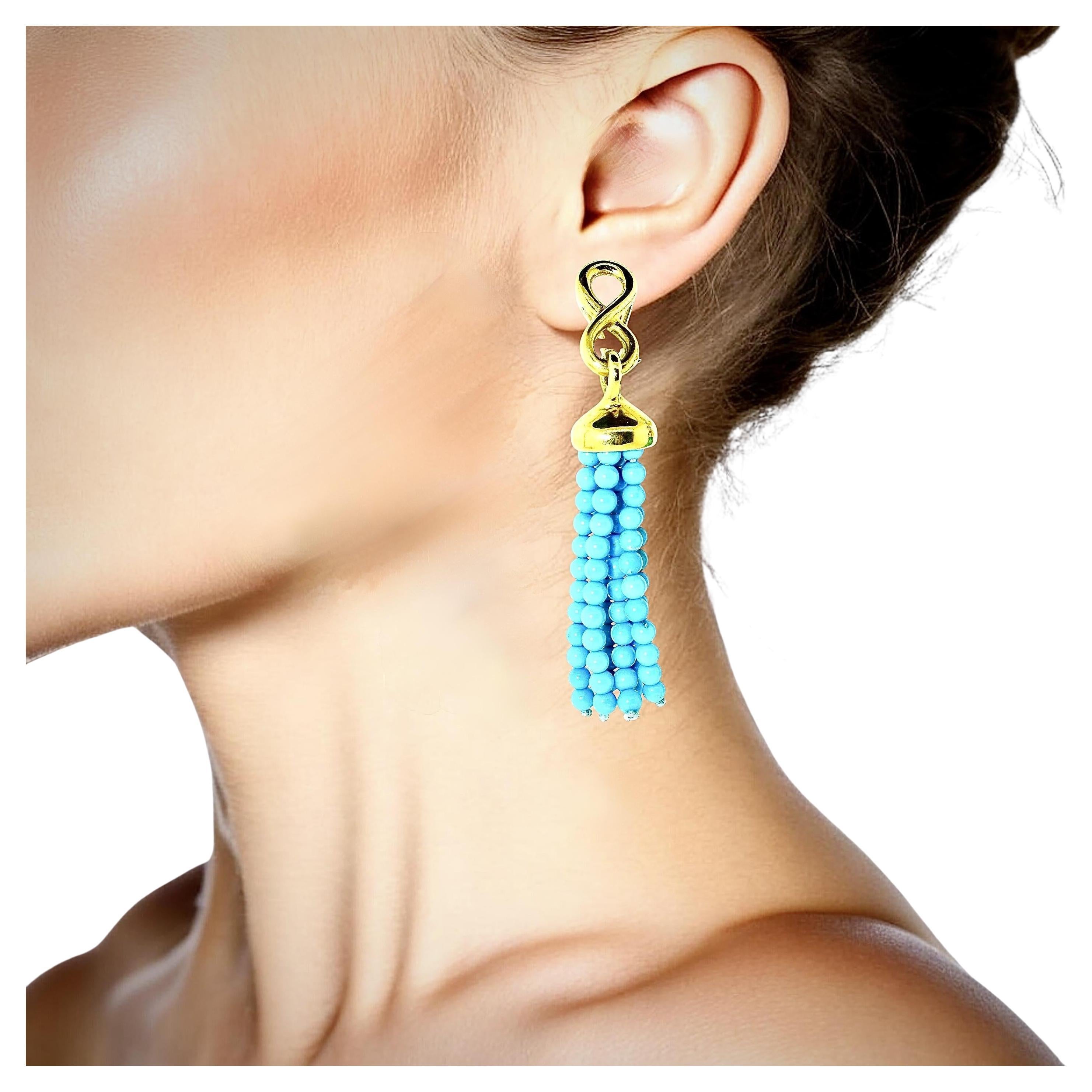 Angela Cummings 18K and Sleeping Beauty Turquoise Finely Made Earrings, c. 1990