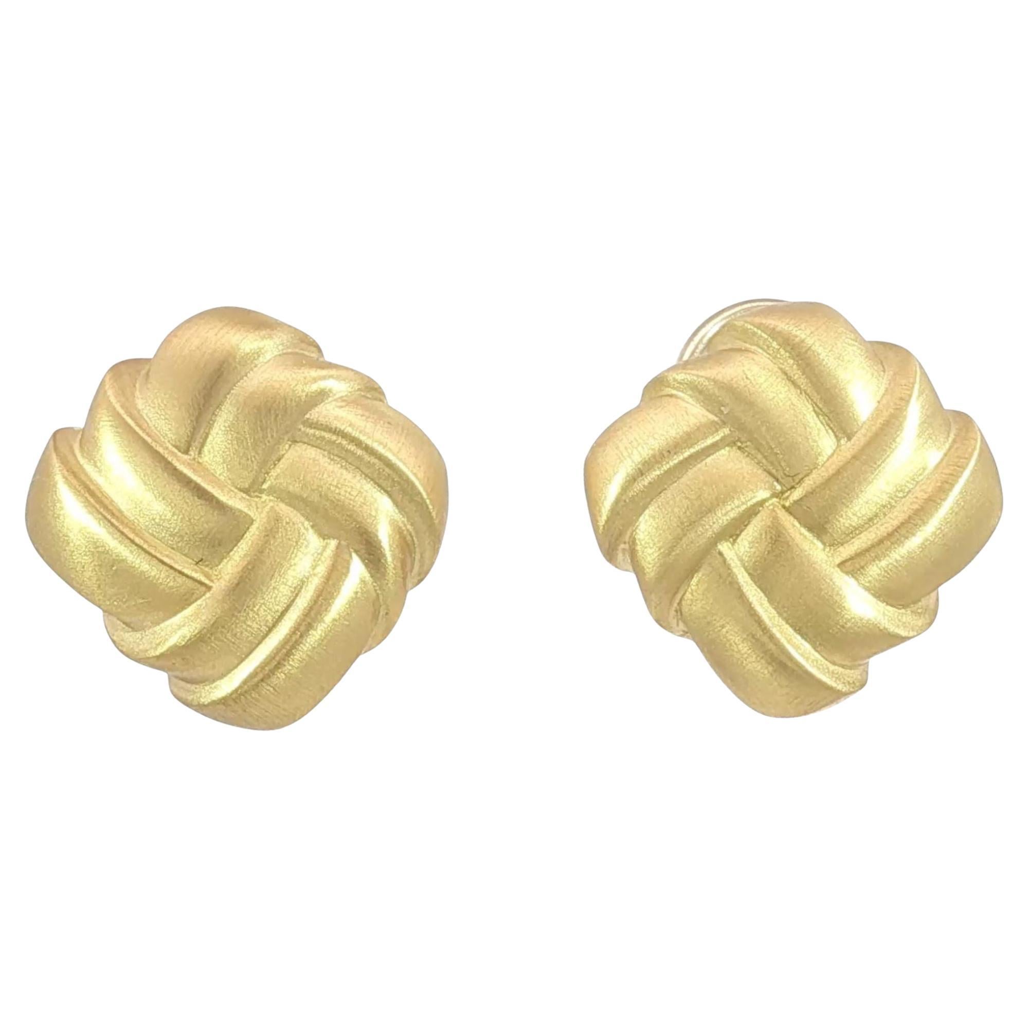 Angela Cummings 18K Earrings 1986 Woven Matted Finish Yellow Gold Clip Ons