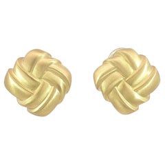 Angela Cummings 18K Earrings 1986 Woven Matted Finish Yellow Gold Clip Ons