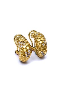 Angela Cummings ​18 Karat Gold and Diamond Snake Half-Hoop Earrings