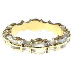 Angela Cummings 18k Gold Hinged Bangle Bracelet with Mother-of-Pearl Inlay, 75.7