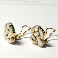 Angela Cummings 18k Gold Knot Earrings with Mother-of-Pearl Inlay, Circa 1982