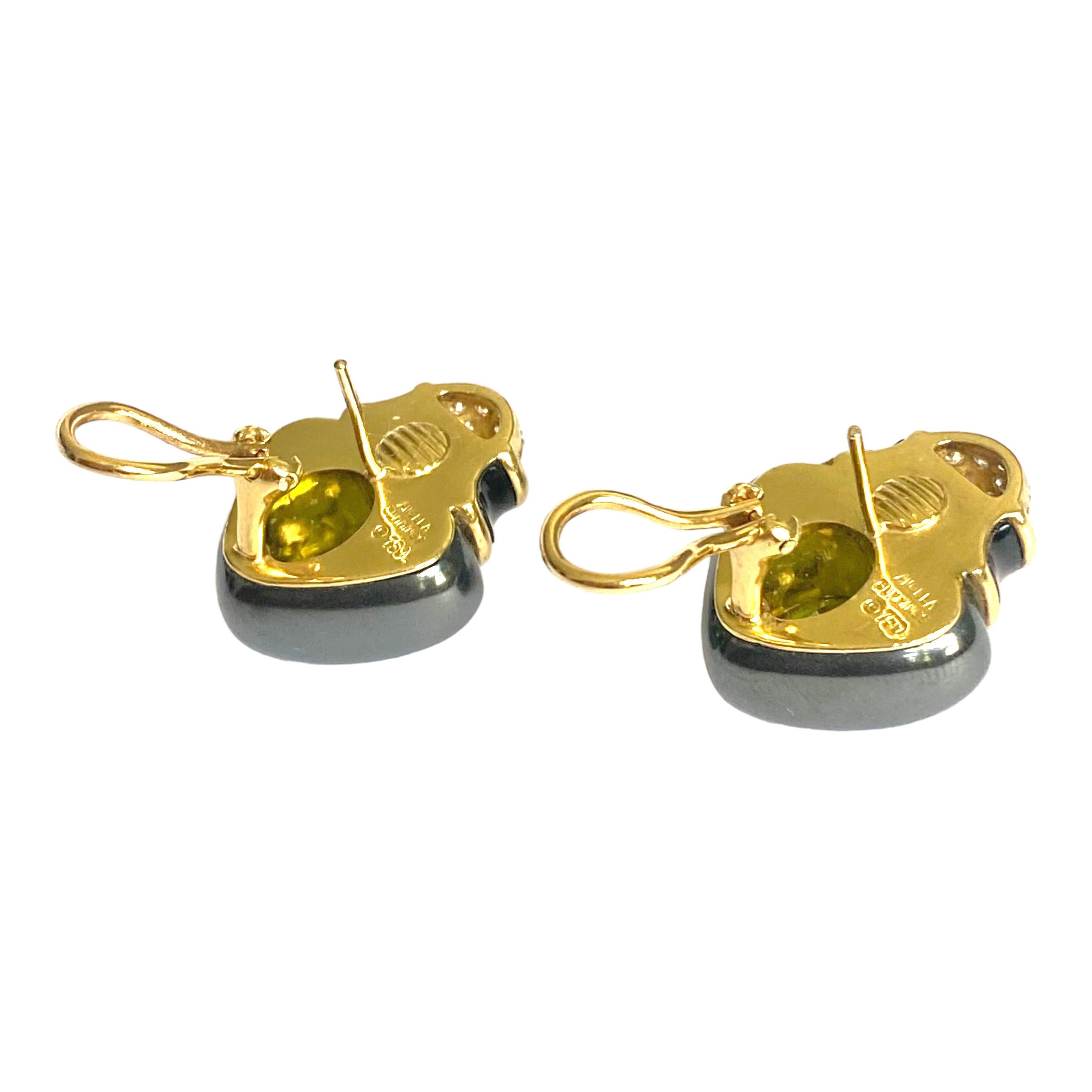 Oval Cut Angela Cummings 18K Peridot Hematite Diamond Earrings For Sale
