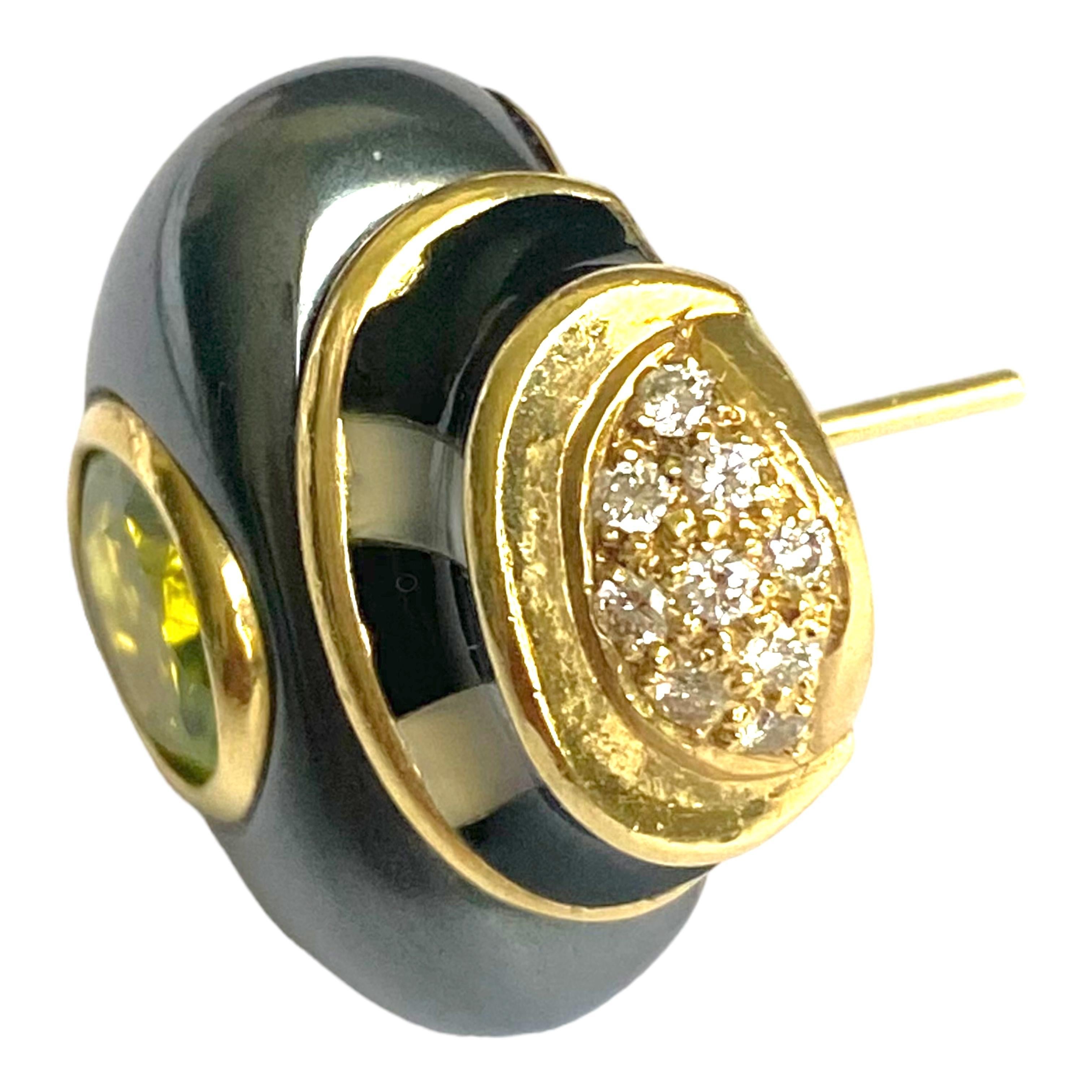 Angela Cummings 18K Peridot Hematite Diamond Earrings In Good Condition For Sale In Henderson, NV