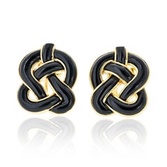 Angela Cummings 18K Yellow Gold Black Onyx Twisted Knot Earrings