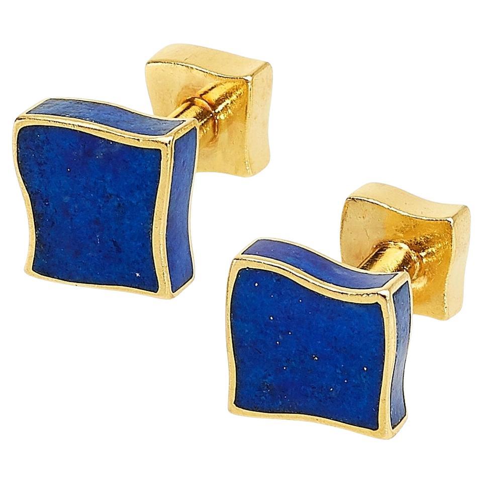 Angela Cummings 18k Yellow Gold Lapis Lazuli Vintage Cufflinks