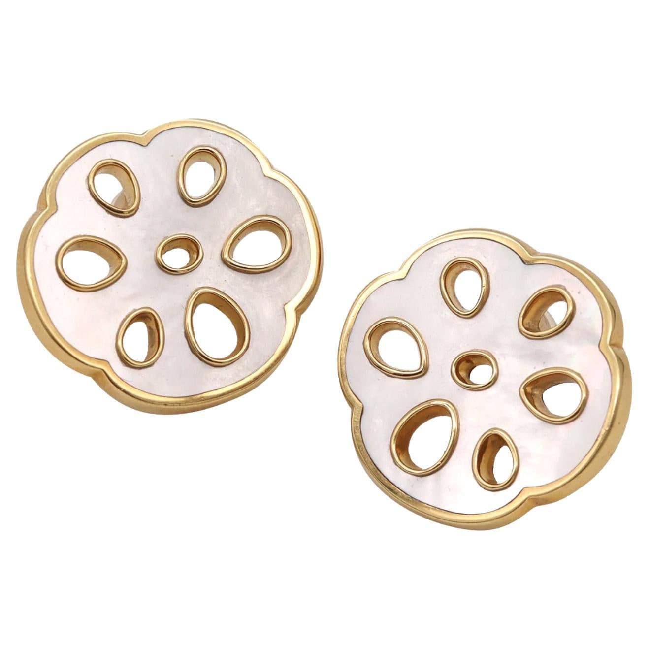 Angela Cummings 18k Yellow Gold Mother-of-Pearl Lotus Earrings