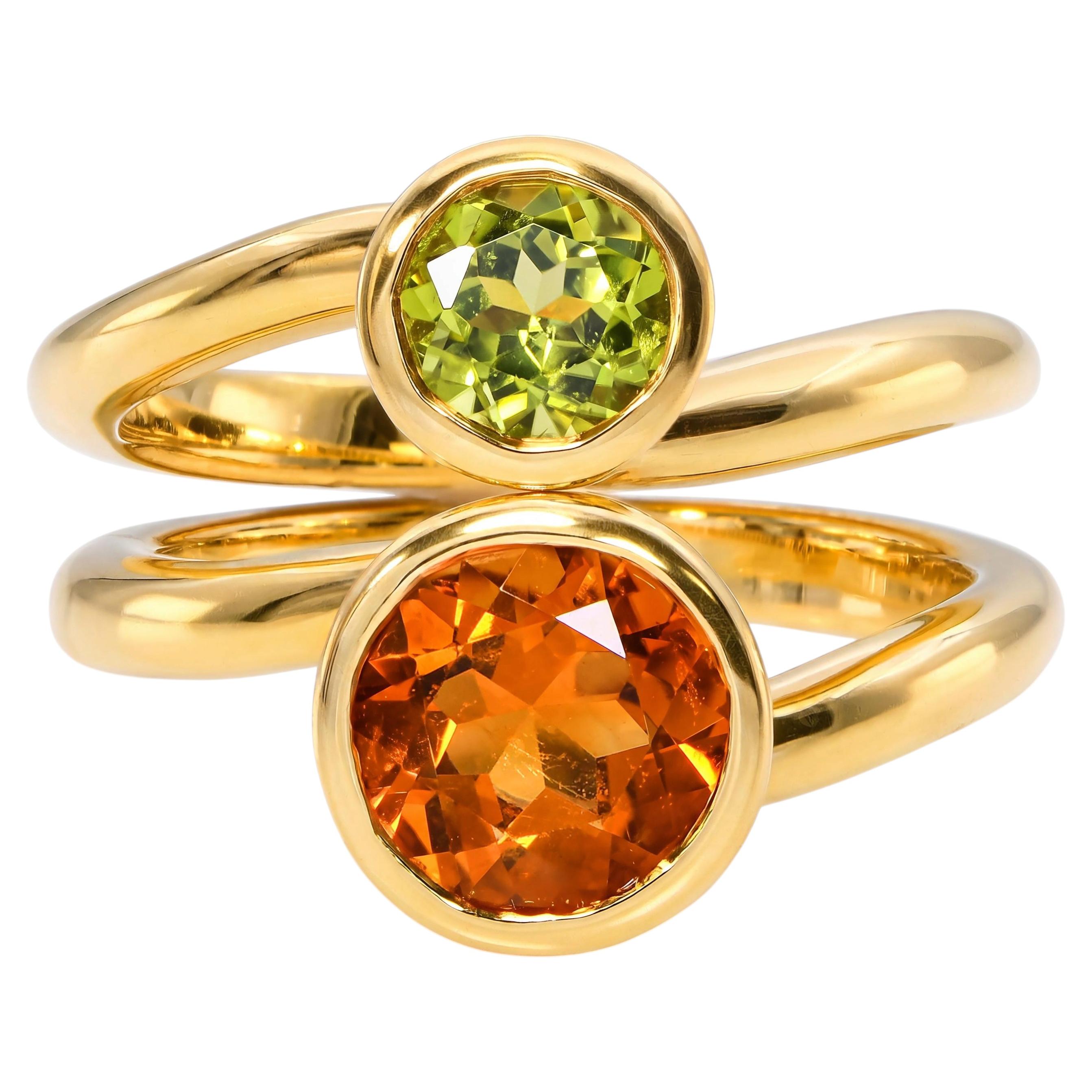 Angela Cummings 18k Yellow Gold Peridot and Citrine Stacking Twist Rings