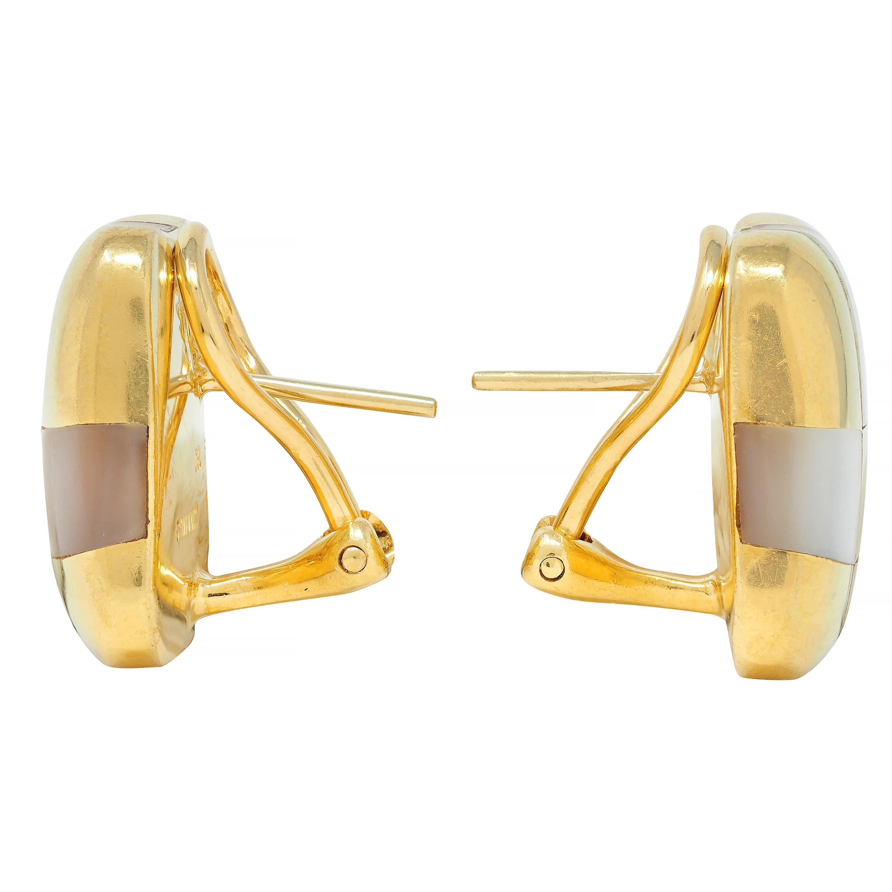 Angela Cummings 1980 Perlmutt 18 Karat Gold Vintage Checkerboard-Ohrringe (Gemischter Schliff) im Angebot