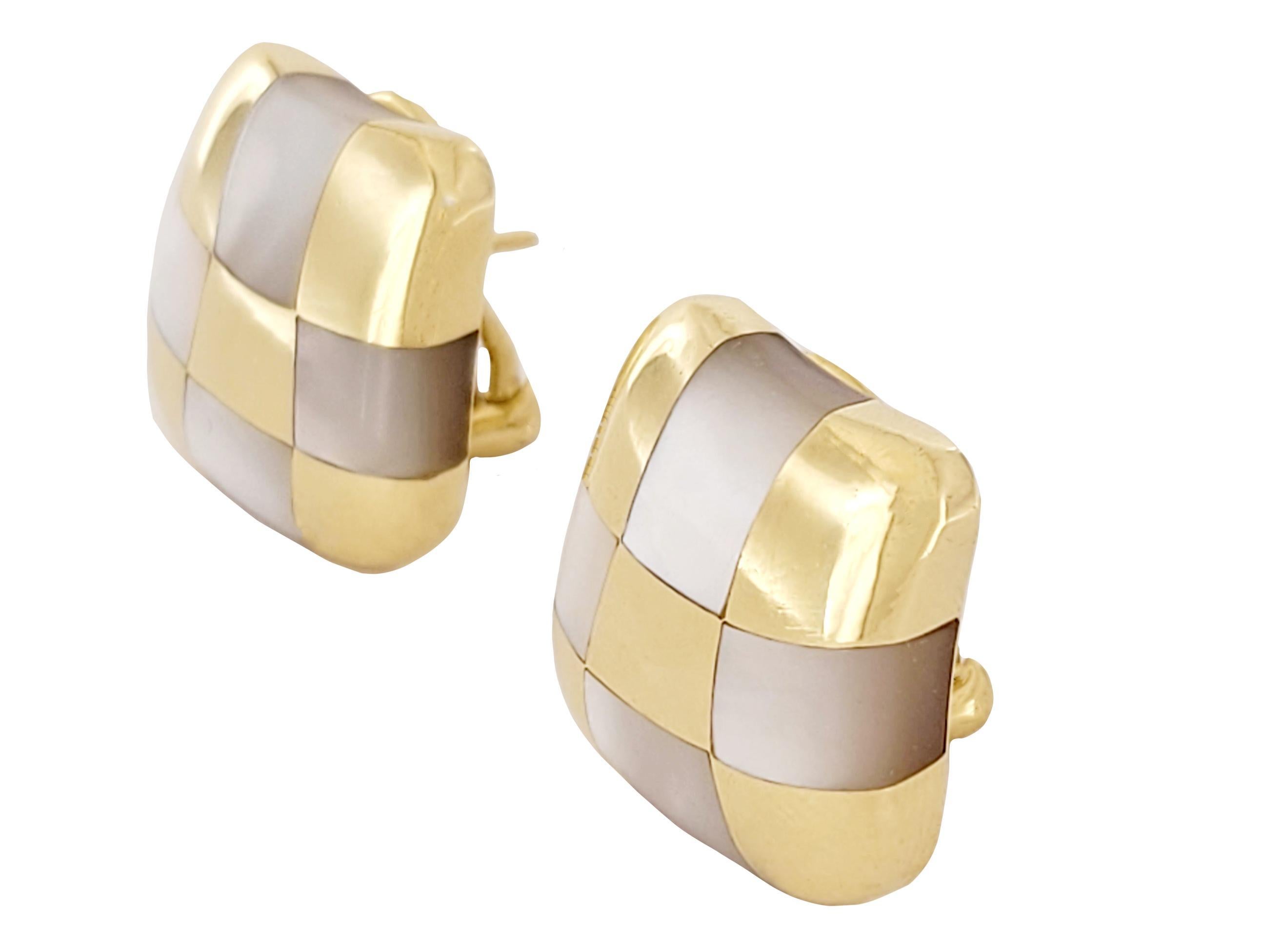 Angela Cummings 1980 Perlmutt 18 Karat Gold Vintage Checkerboard-Ohrringe im Zustand „Hervorragend“ im Angebot in New York, NY